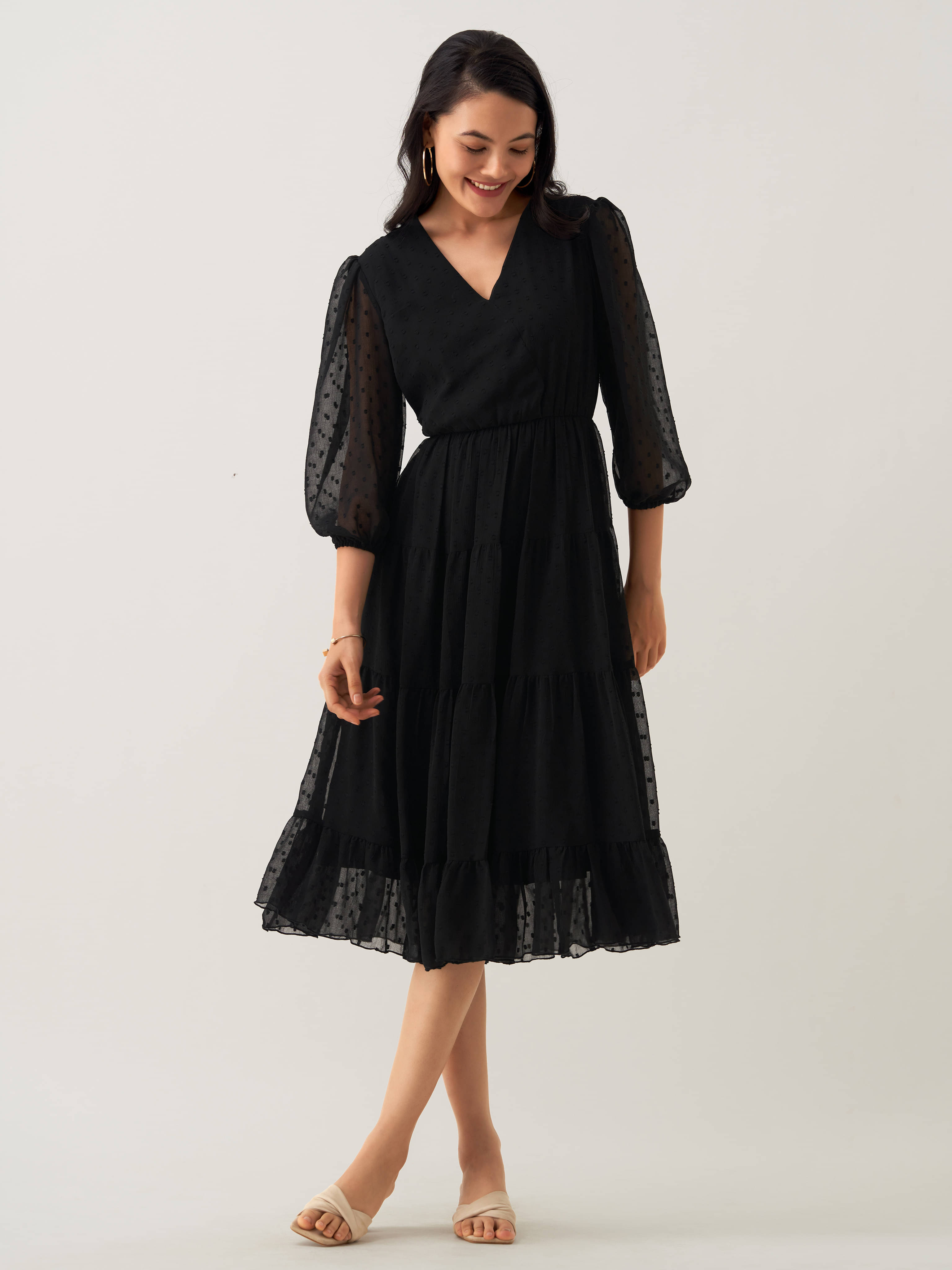 aask Women Polyester Blend Solid Fit & Flare Dress ( Black ) aask Women Polyester Blend Solid Fit & Flare Dress ( Black )