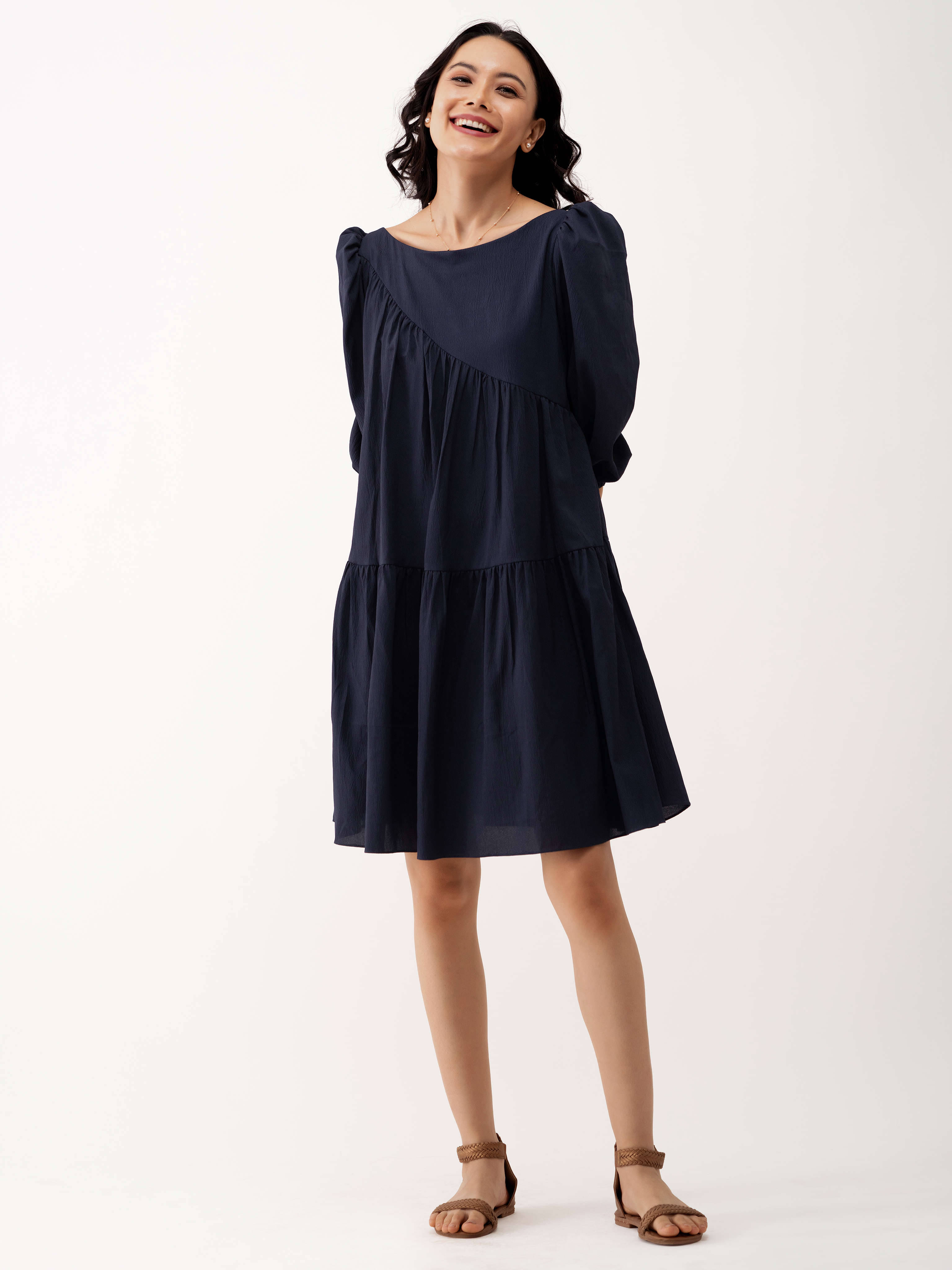     			aask Women Polyester Blend Solid Fit & Flare Dress ( Navy Blue )