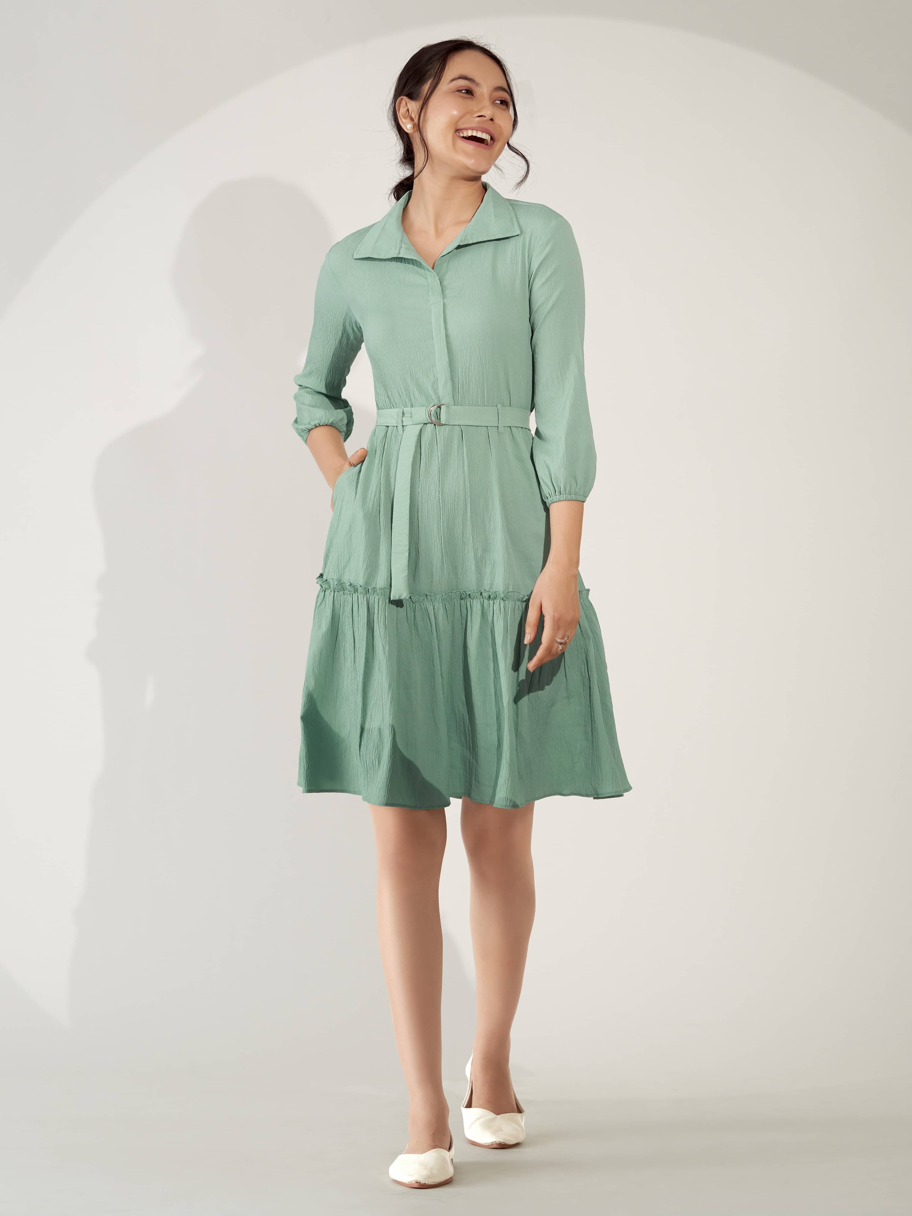 aask Women Polyester Blend Solid Fit & Flare Dress ( Lime Green ) aask Women Polyester Blend Solid Fit & Flare Dress ( Lime Green )