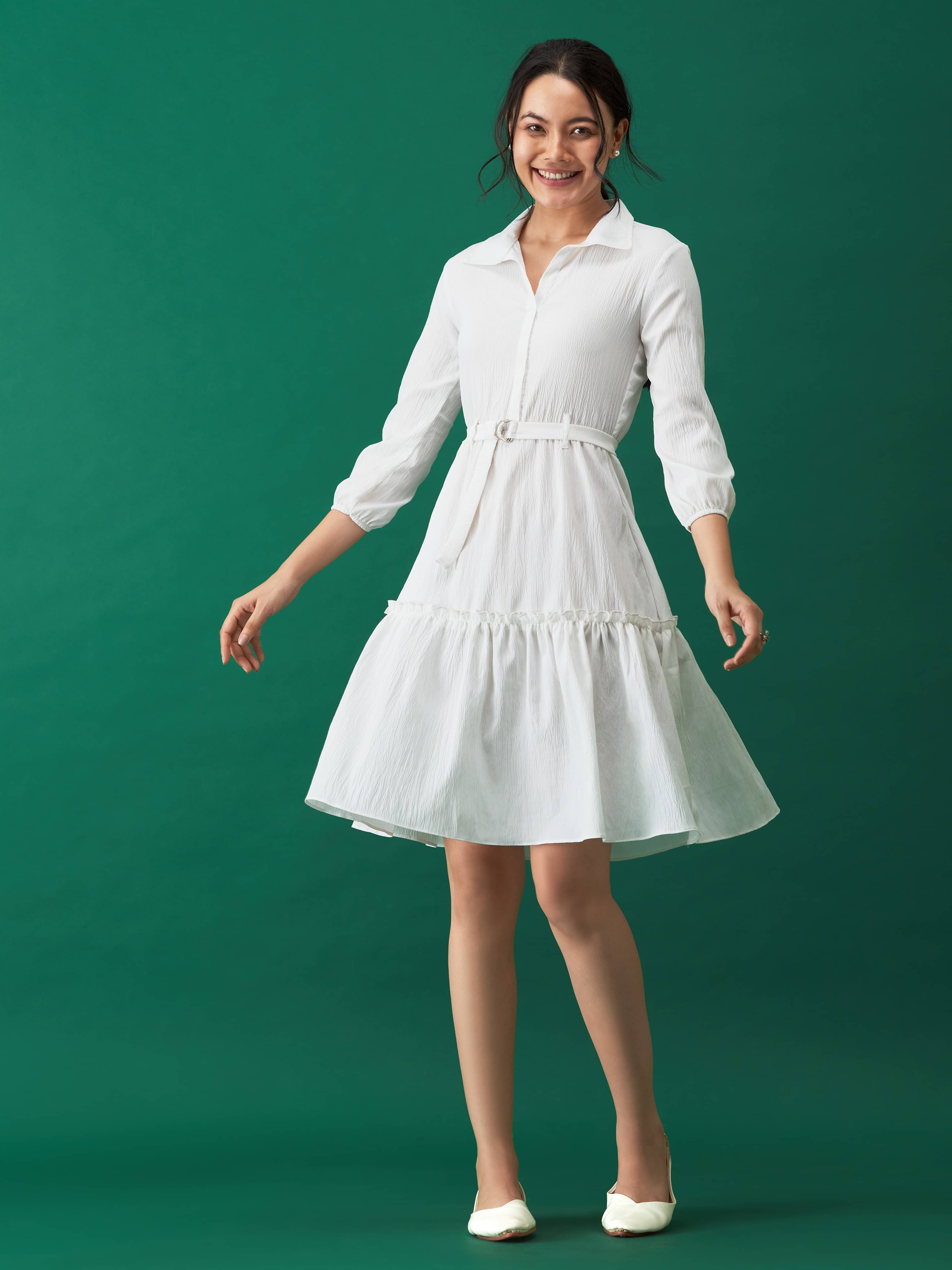 aask Women Polyester Blend Solid Fit & Flare Dress ( White ) aask Women Polyester Blend Solid Fit & Flare Dress ( White )