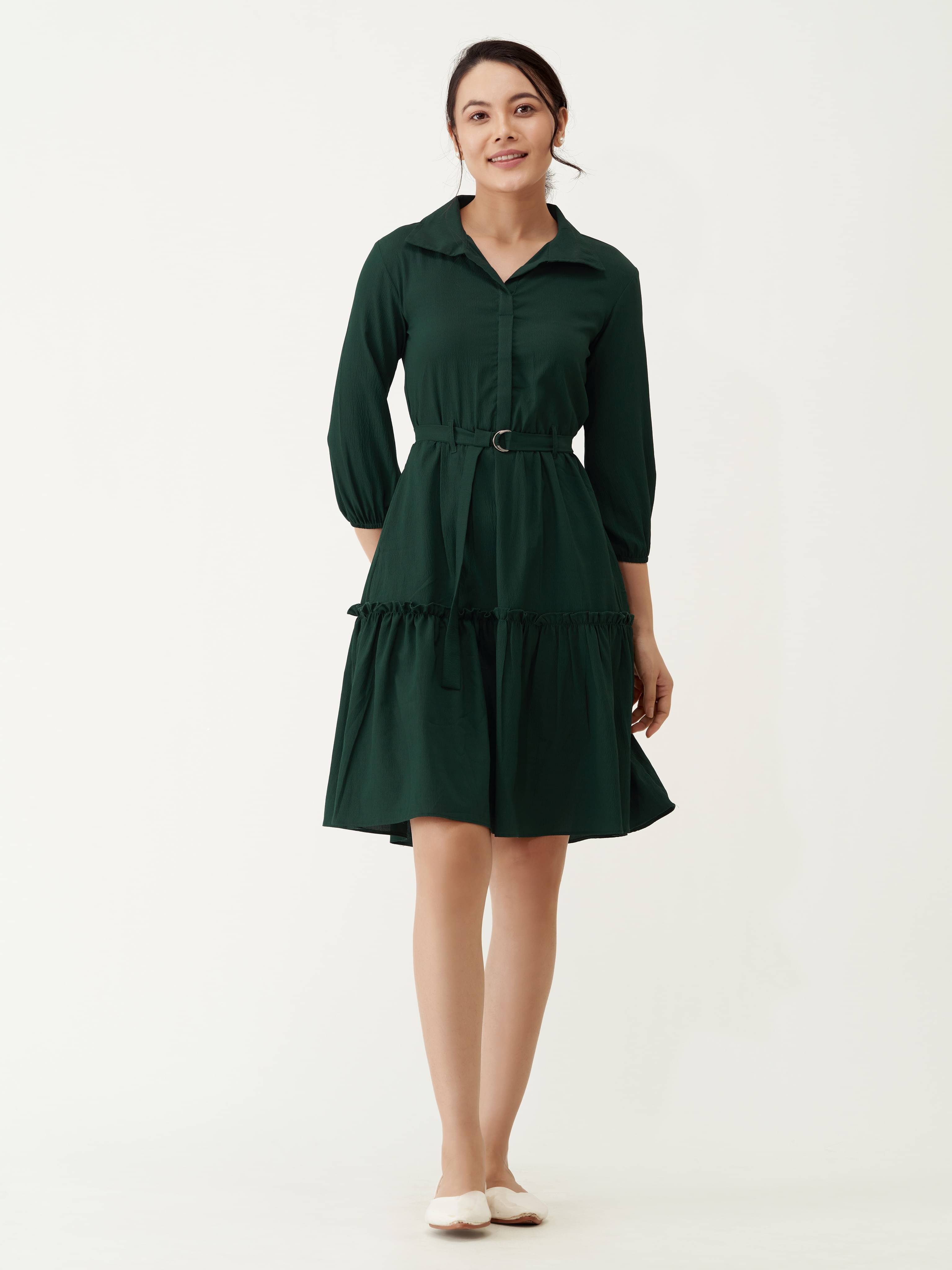 aask Women Polyester Blend Solid Fit & Flare Dress ( Green ) aask Women Polyester Blend Solid Fit & Flare Dress ( Green )