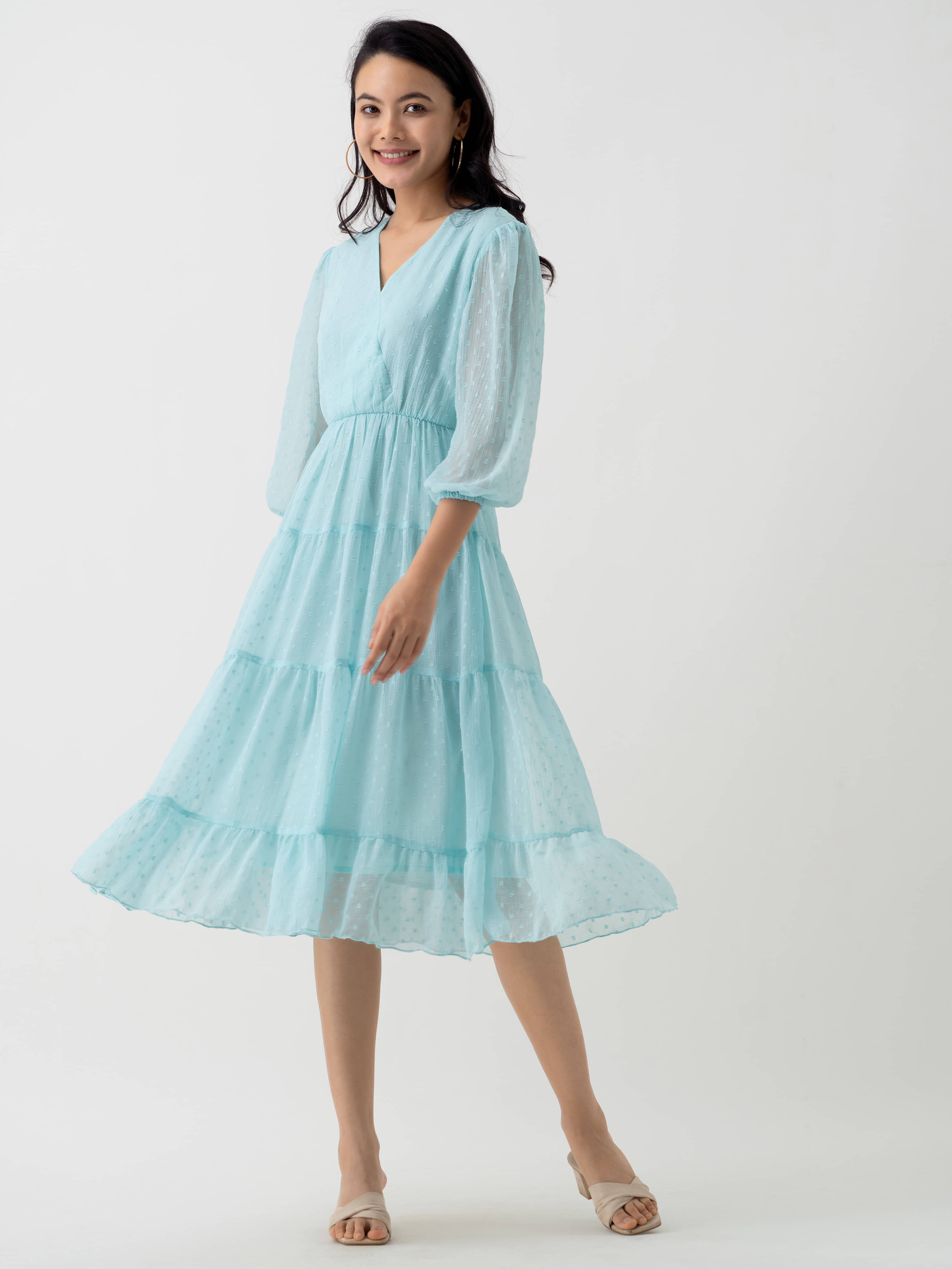 aask Women Polyester Blend Solid Fit & Flare Dress ( Light Blue ) aask Women Polyester Blend Solid Fit & Flare Dress ( Light Blue )