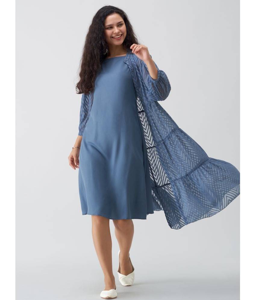     			aask Women Polyester Blend Solid Fit & Flare Dress ( Silver )