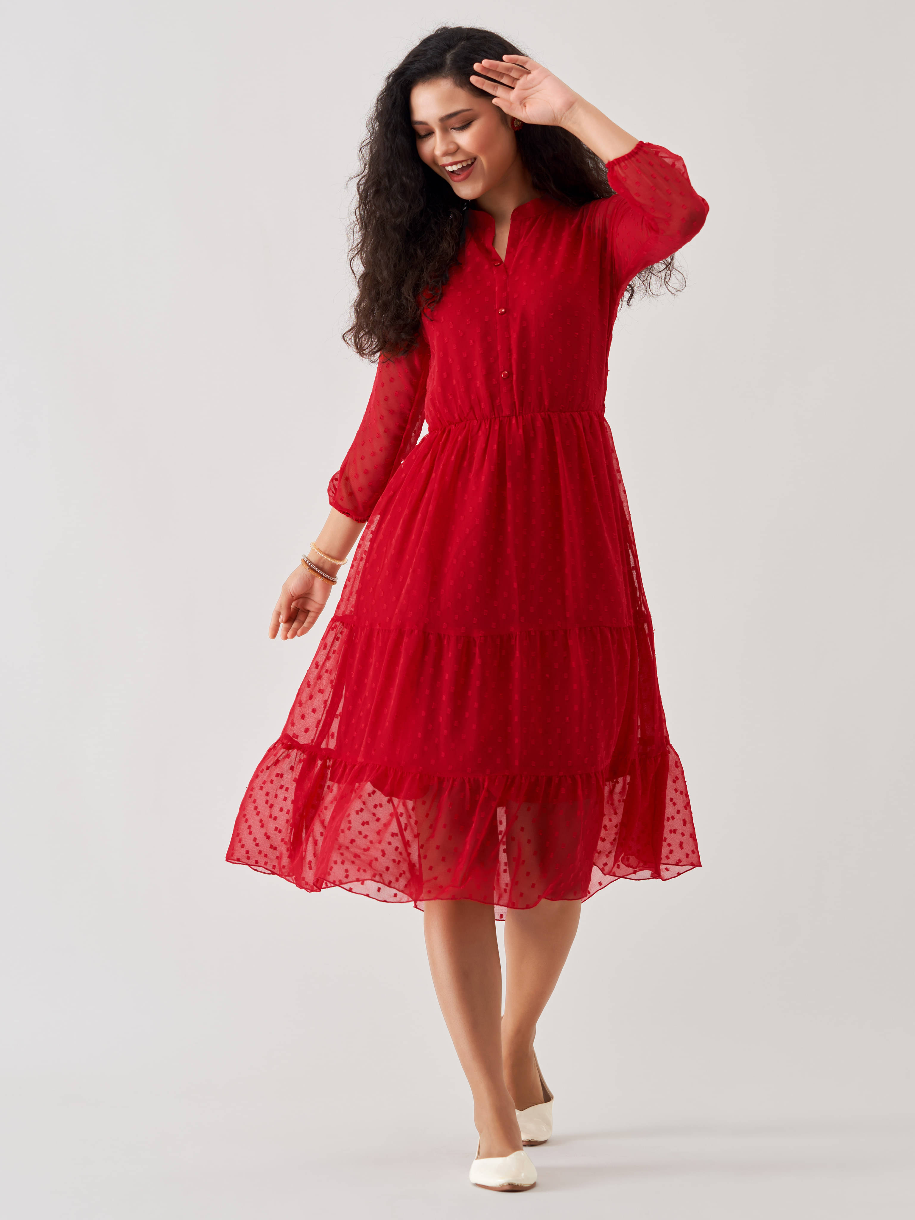     			aask Women Polyester Blend Solid Fit & Flare Dress ( Red )