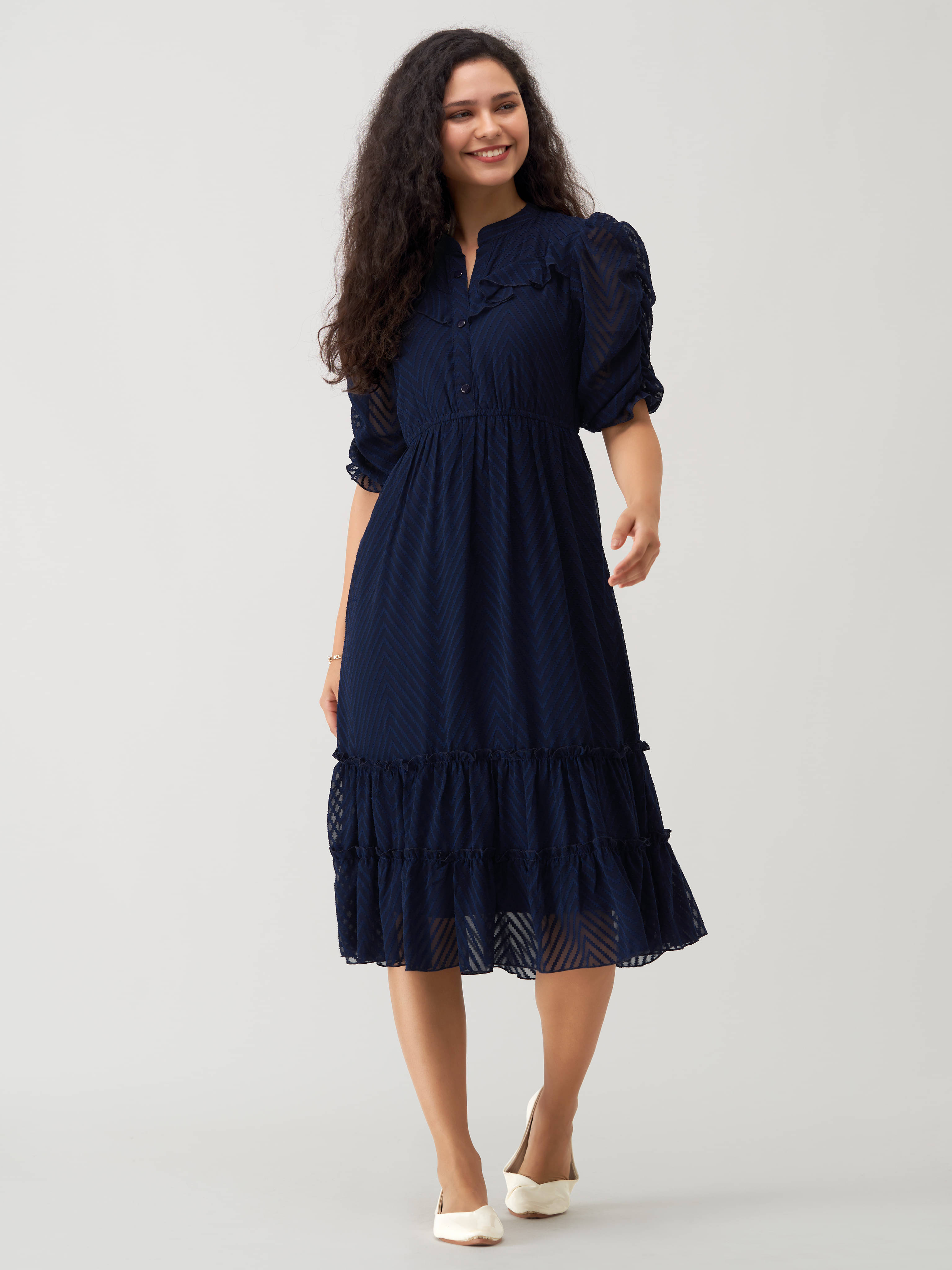 aask Polyester Blend Striped Knee Length Women's Fit & Flare Dress - Navy Blue ( Pack of 1 ) aask Polyester Blend Striped Knee Length Women's Fit & Flare Dress - Navy Blue ( Pack of 1 )