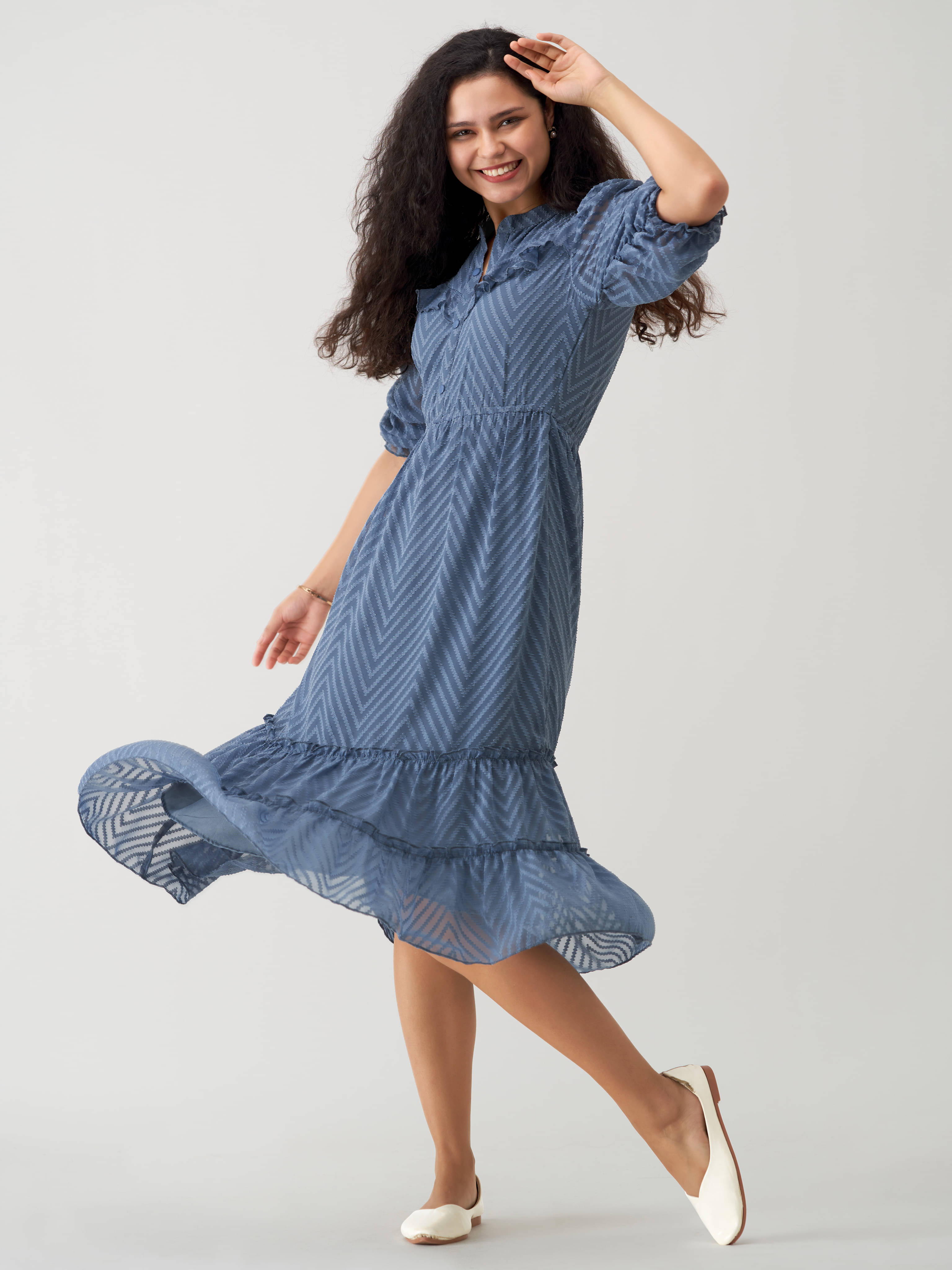     			aask Polyester Blend Striped Knee Length Women's Fit & Flare Dress - Grey ( Pack of 1 )