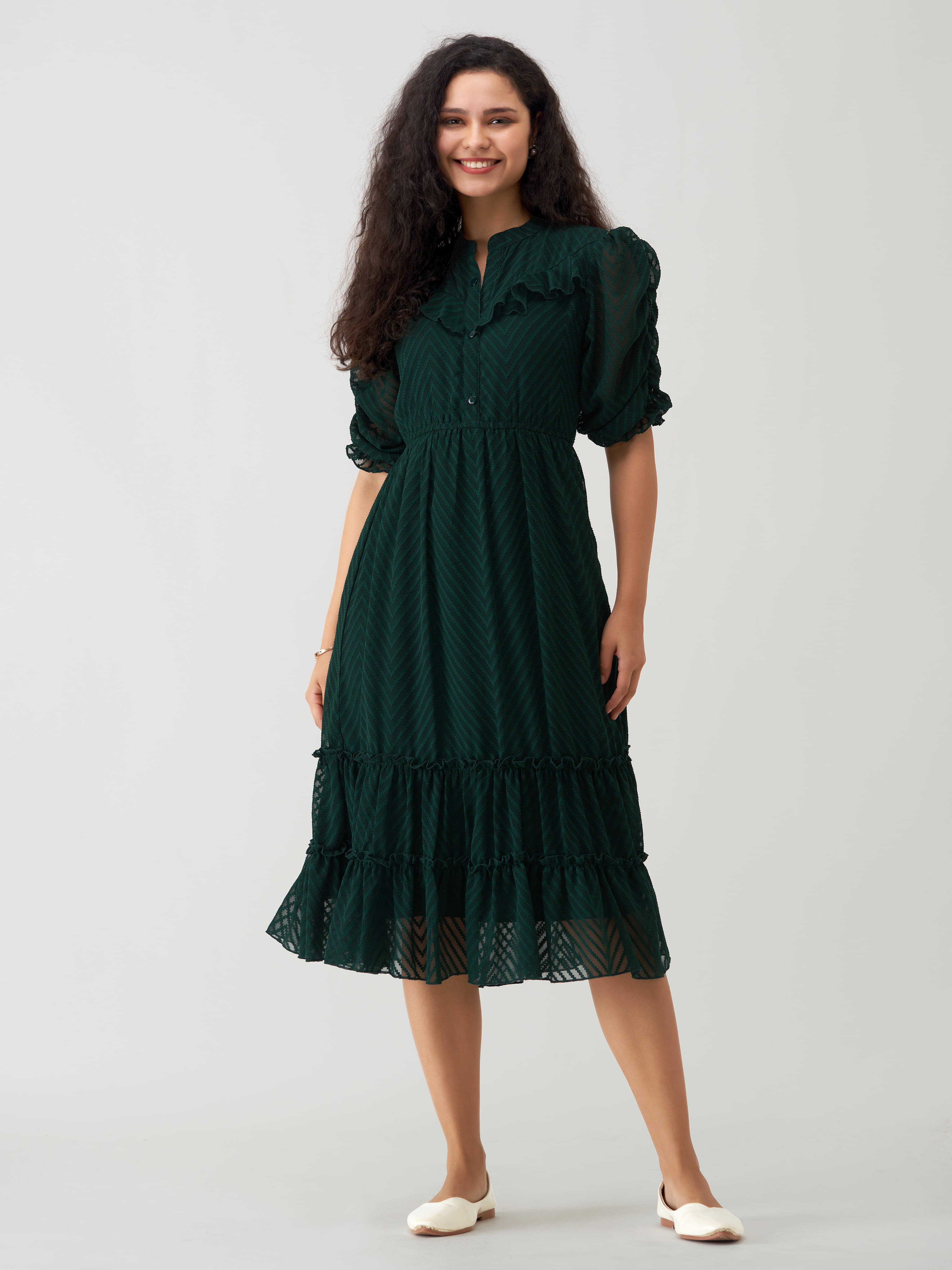     			aask Polyester Blend Striped Knee Length Women's Fit & Flare Dress - Green ( Pack of 1 )