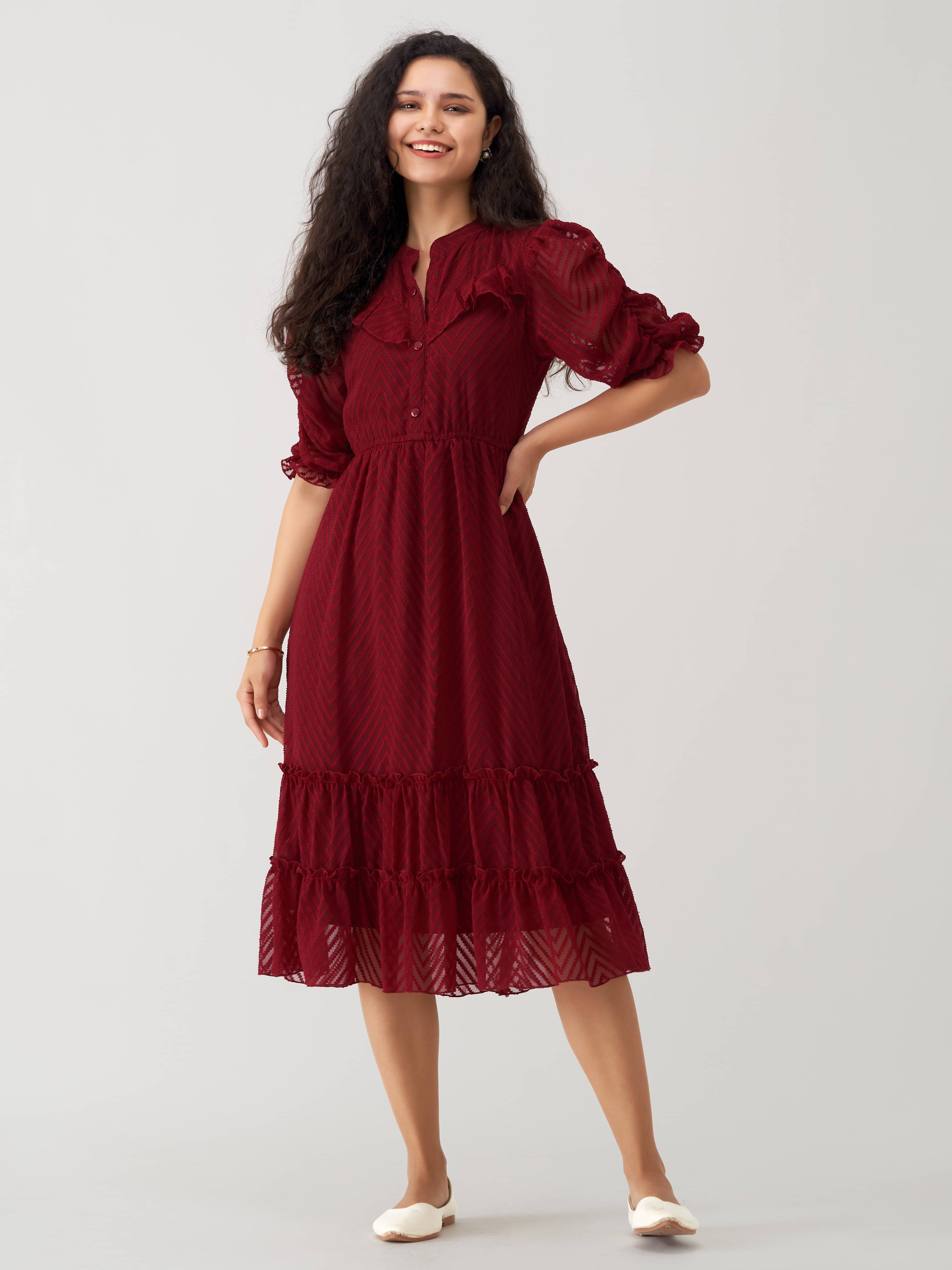     			aask Polyester Blend Striped Knee Length Women's Fit & Flare Dress - Maroon ( Pack of 1 )