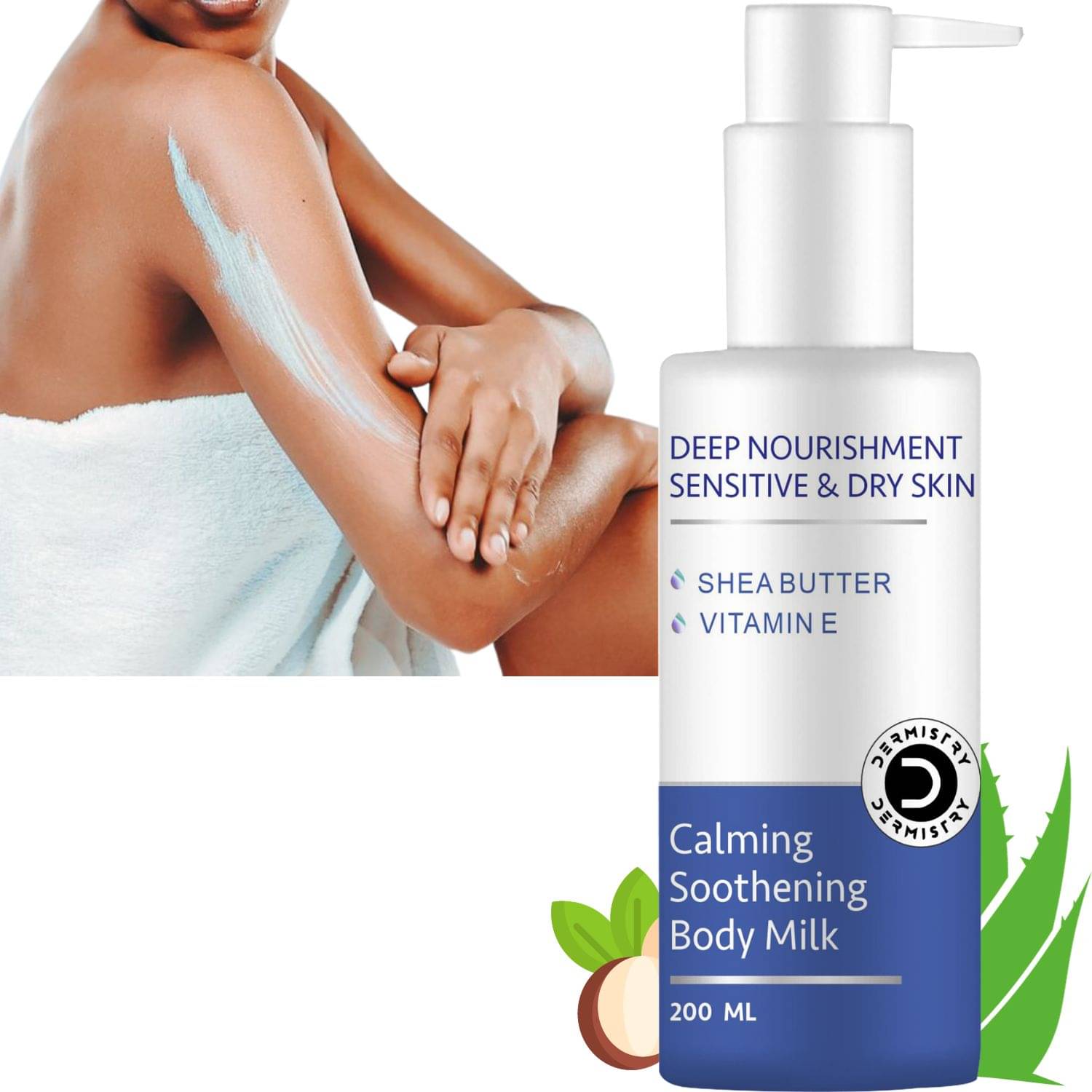     			Dermistry Calming Soothening Intense Hydration & Deep Nourishment Moisturization Body Milk Long Lasting Moisturizing for Sensitive & Very Dry Skin with Shea Butter & Collagen Skin Repair Daily Use Body Lotion-200ml