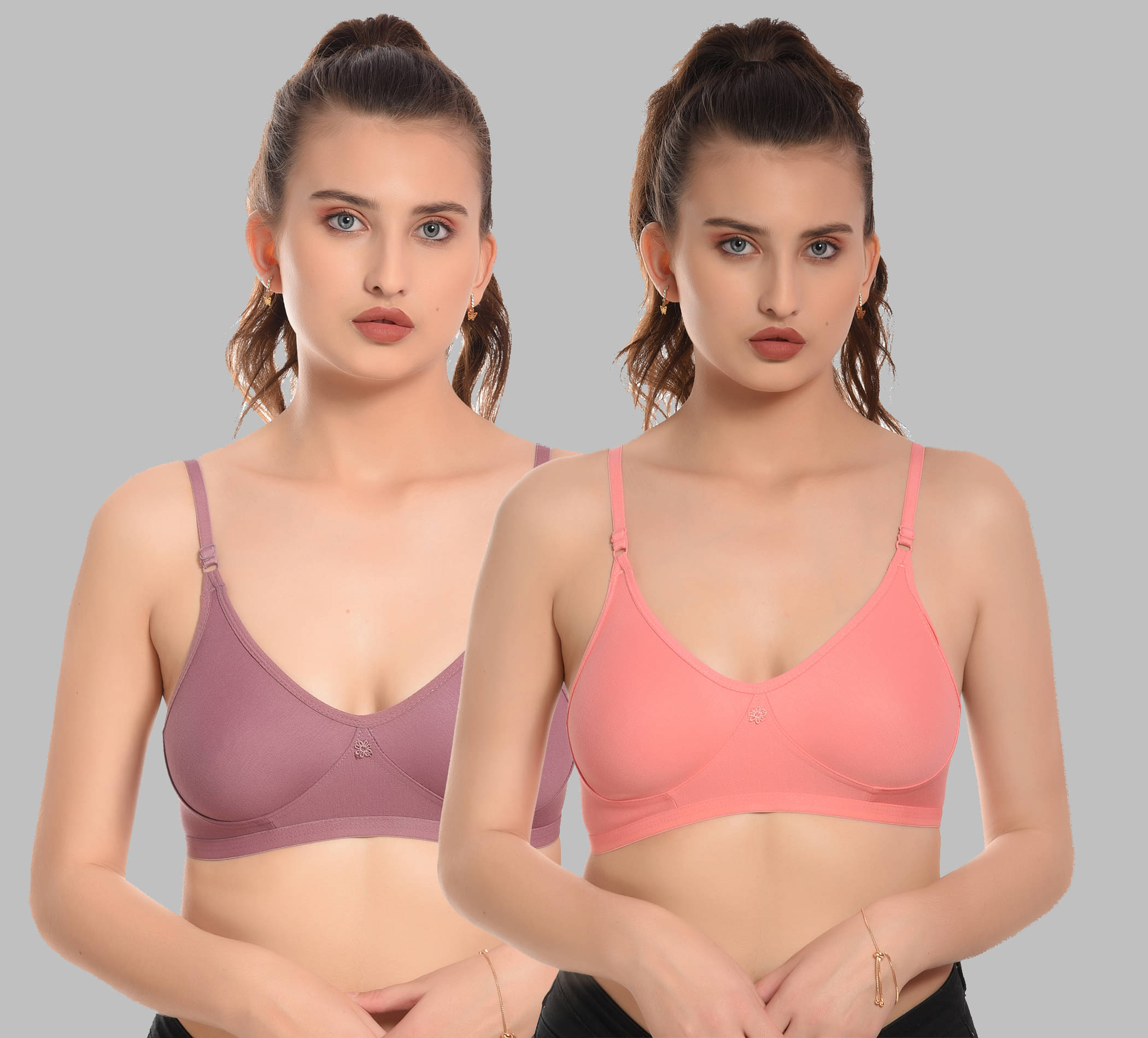 Elina Pack of 2 Cotton Non Padded Women's T-Shirt Bra ( Multicolor )     			Elina Pack of 2 Cotton Non Padded Women's T-Shirt Bra ( Multicolor )