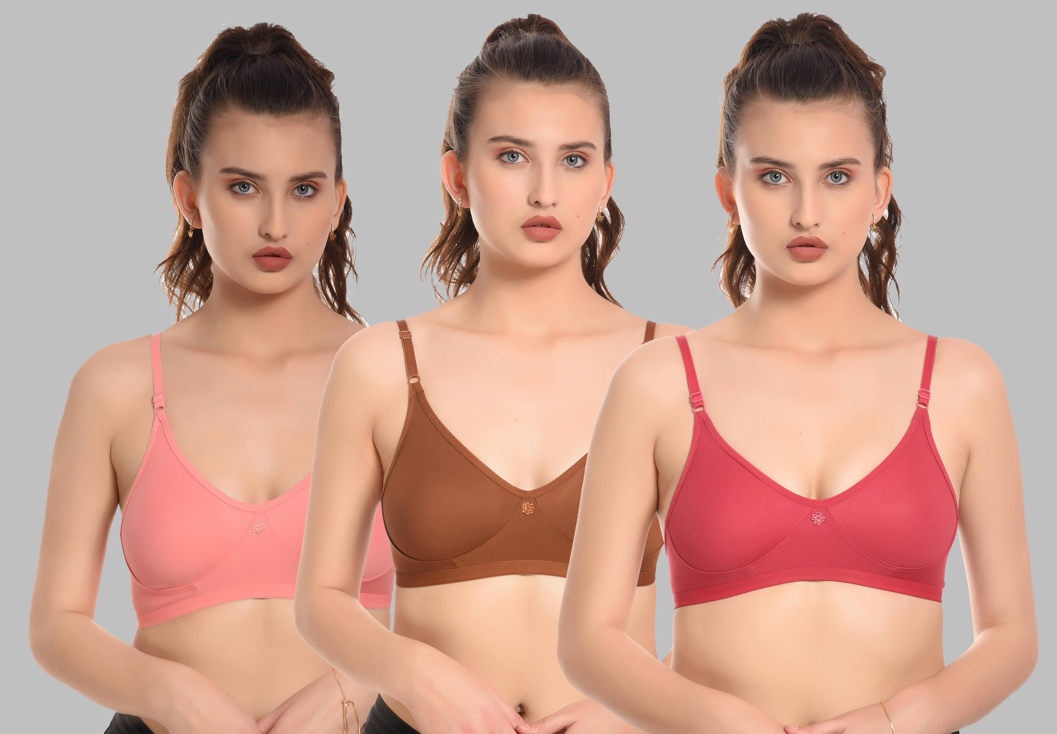     			Elina Pack of 3 Cotton Non Padded Women's T-Shirt Bra ( Multicolor )