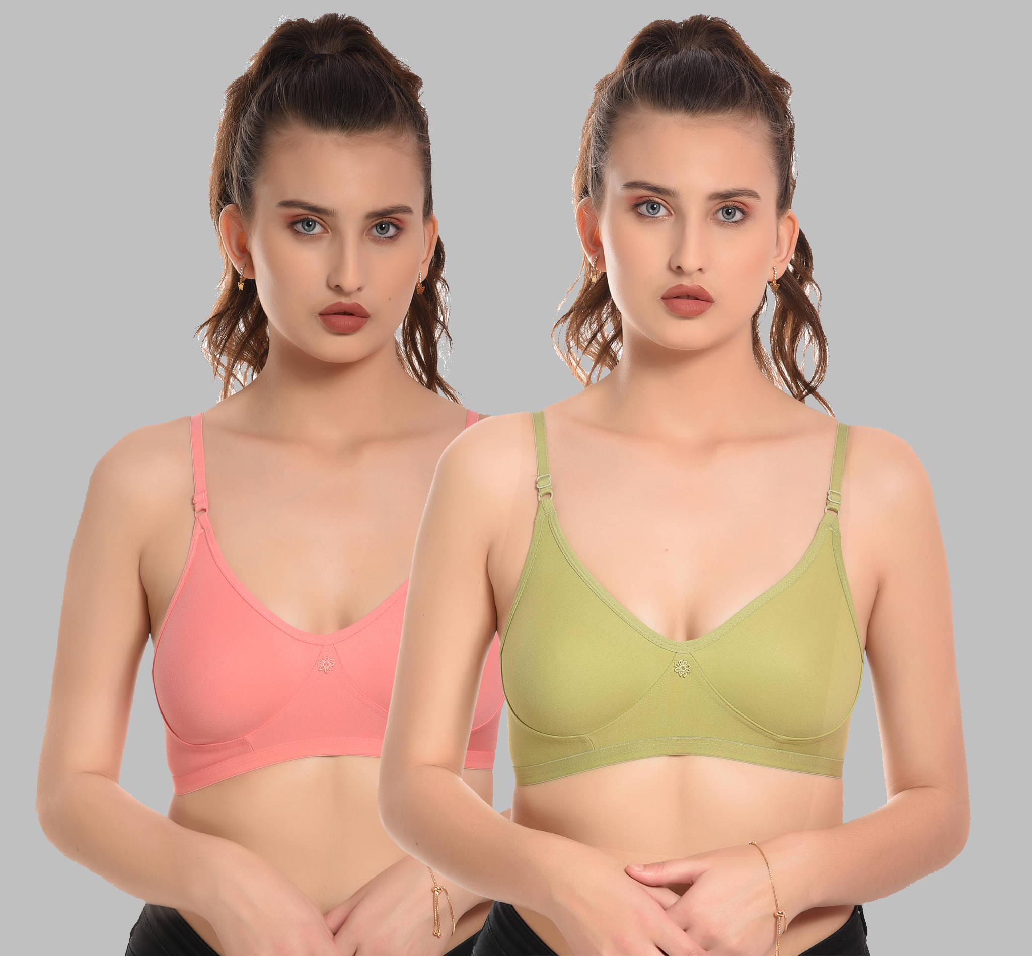 Elina Pack of 2 Cotton Non Padded Women's T-Shirt Bra ( Multicolor )     			Elina Pack of 2 Cotton Non Padded Women's T-Shirt Bra ( Multicolor )