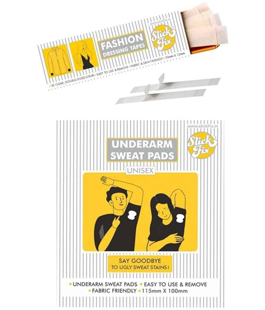     			SLICKFIX Wardrobe Rescue Combo: Fashion Dressing Double-sided Body Tape (36 pcs) & Underarm Sweat Pads (Pack of 14) Dress Shields