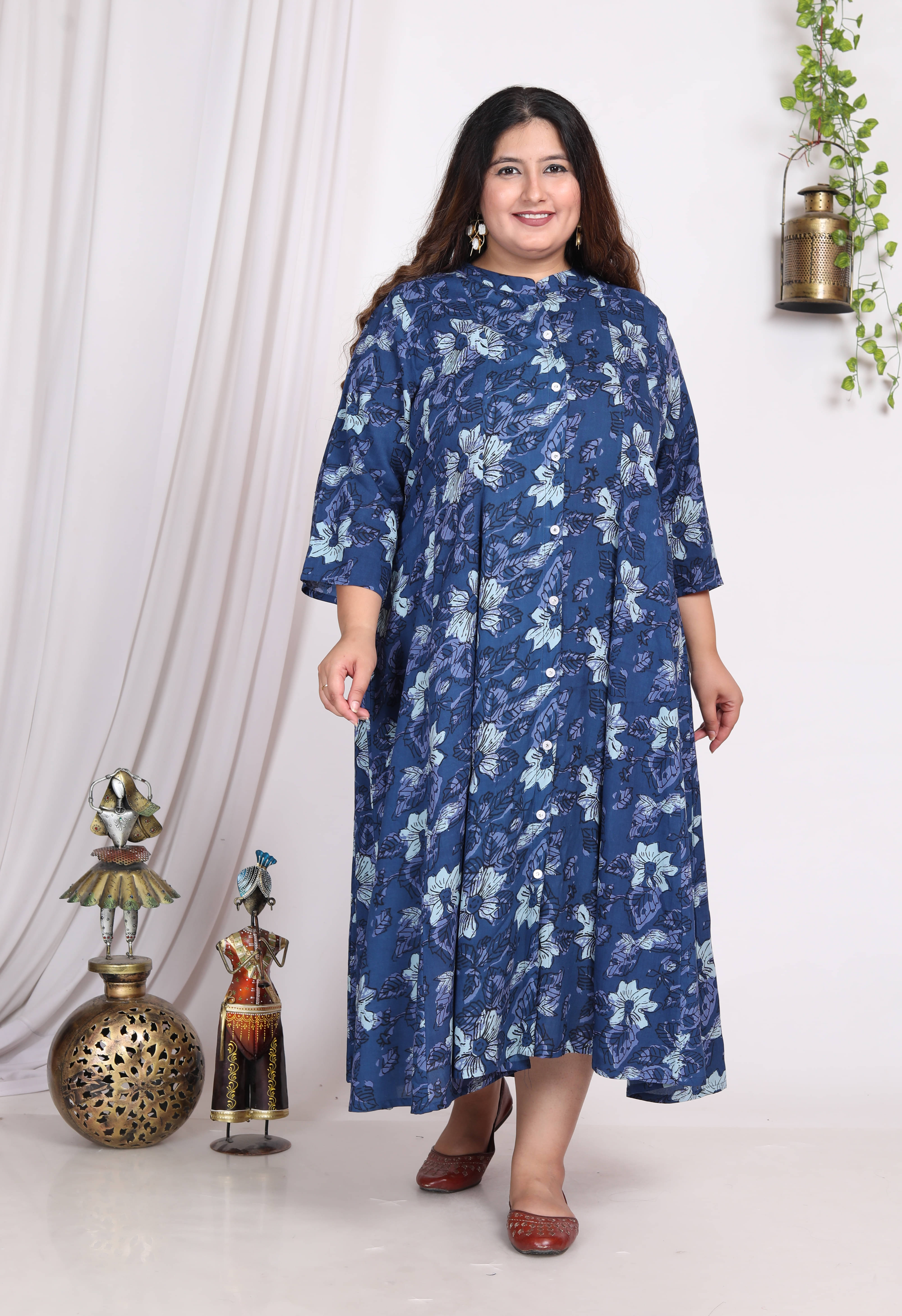 Swasti Cotton Blend Printed Anarkali Women's Kurti - Blue ( Pack of 1 ) Swasti Cotton Blend Printed Anarkali Women's Kurti - Blue ( Pack of 1 )