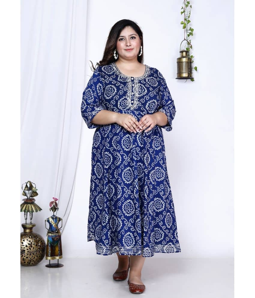 Swasti Cotton Blend Printed Anarkali Women's Kurti - Blue ( Pack of 1 ) - Kurtis, Tunics | Buy online on ZillyBuy