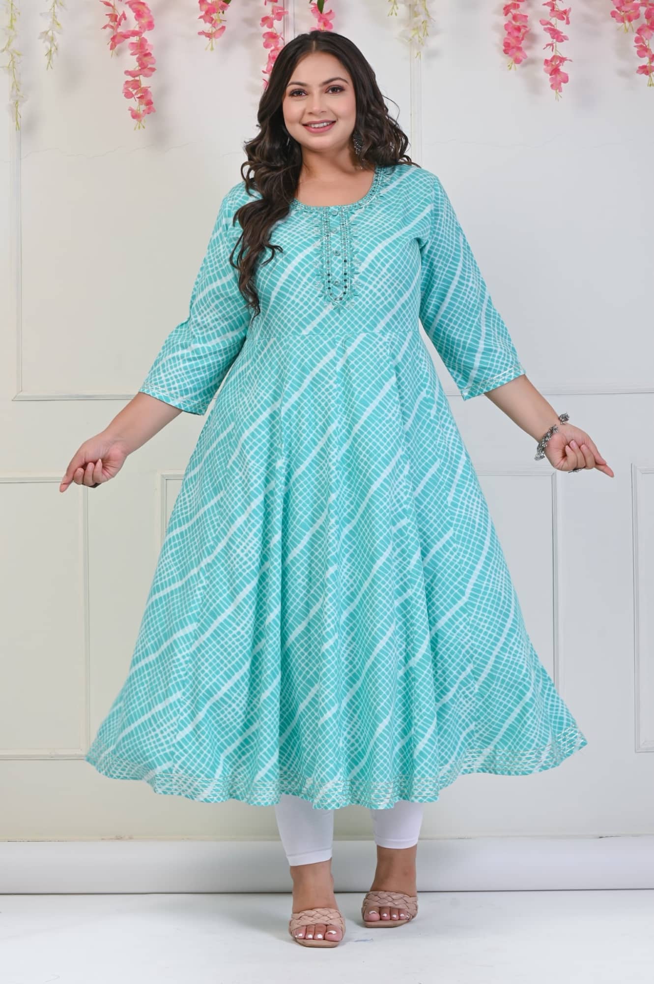 Swasti Pack of 1 Cotton Blend Printed Anarkali Women's Kurti - ( Turquoise ) - Kurtis, Tunics | Buy online on ZillyBuy