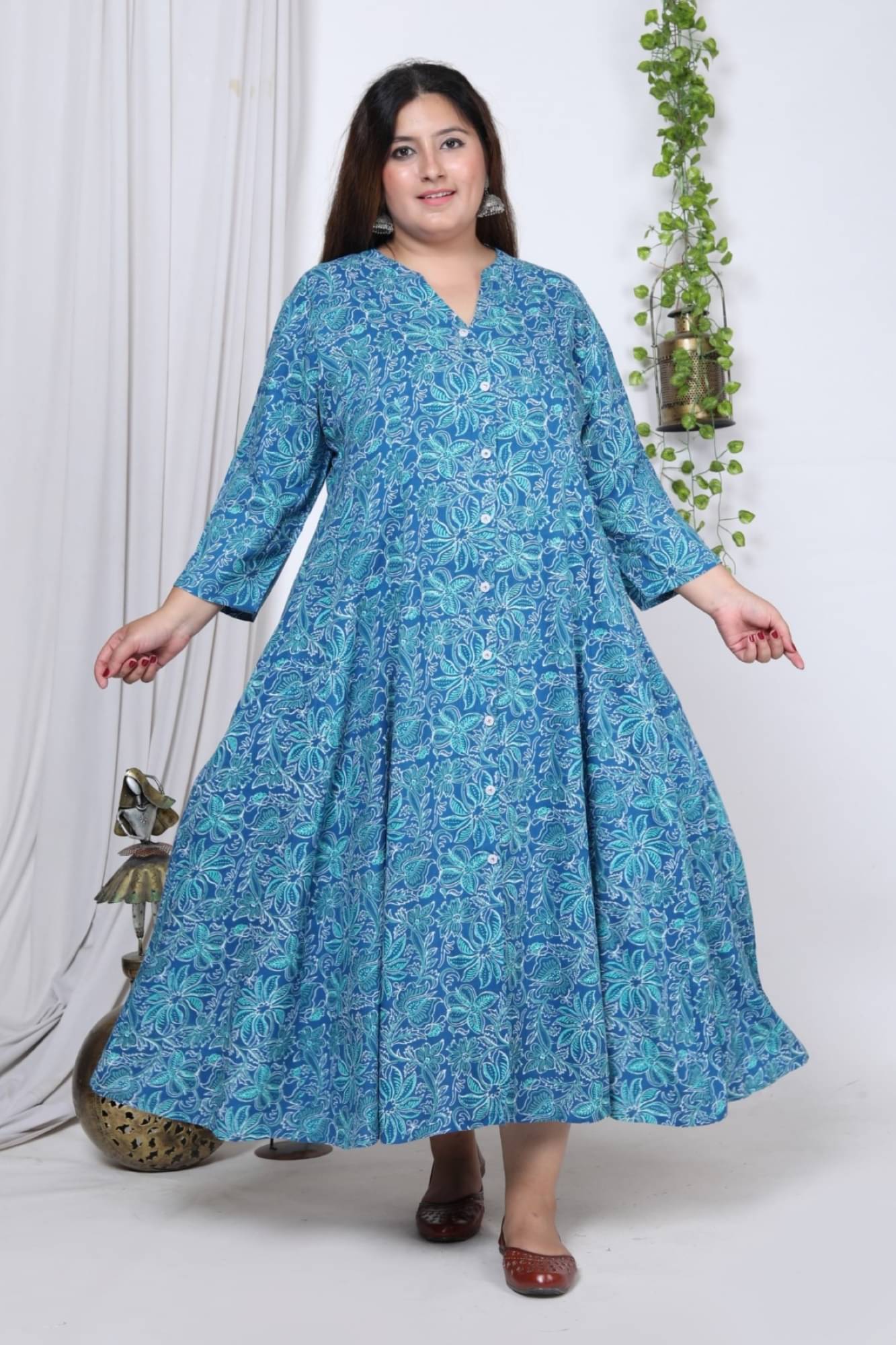 Swasti Cotton Blend Printed Anarkali Women's Kurti - Blue ( Pack of 1 ) Swasti Cotton Blend Printed Anarkali Women's Kurti - Blue ( Pack of 1 )