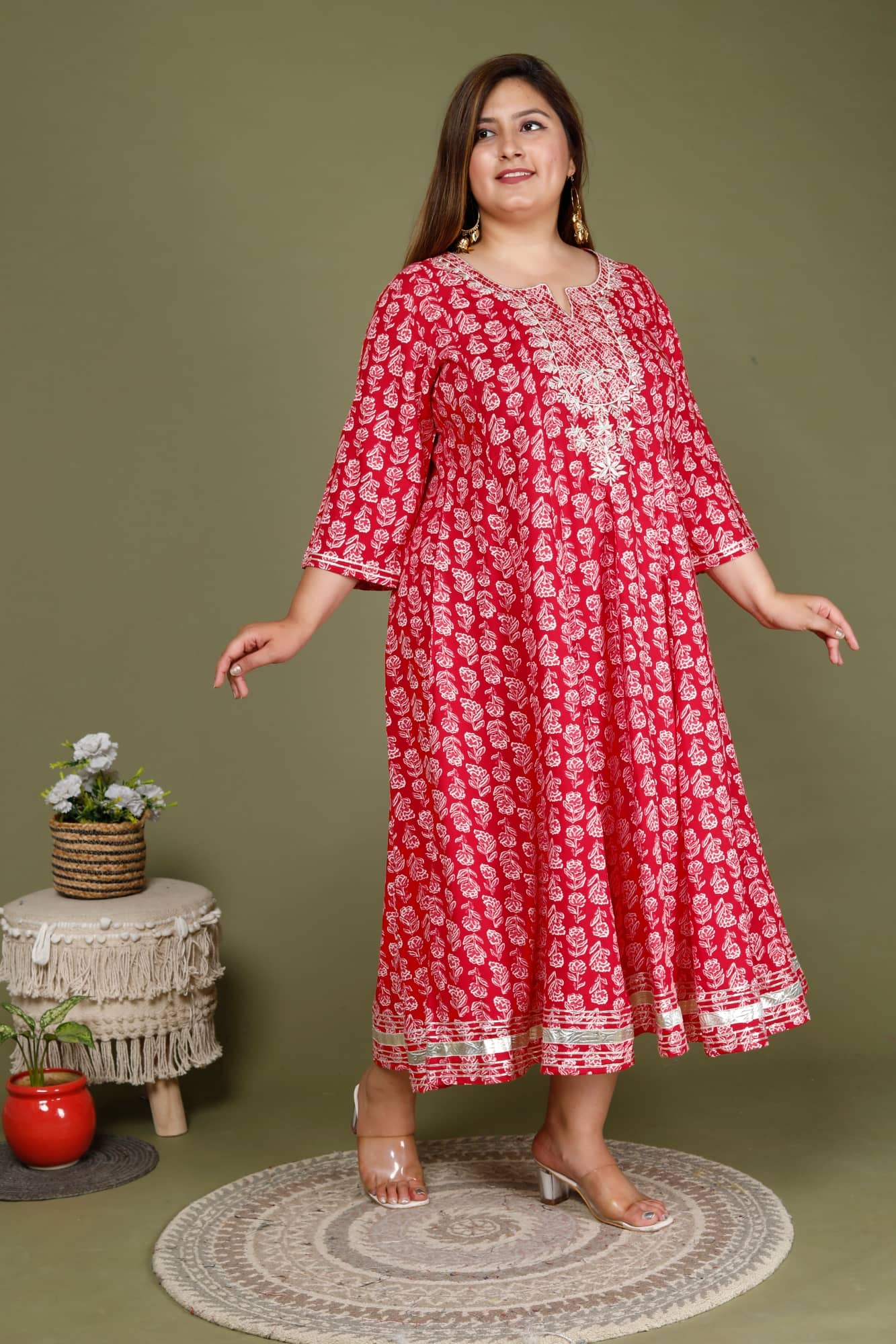 Swasti Cotton Blend Printed Anarkali Women's Kurti - Pink ( Pack of 1 ) - Kurtis, Tunics | Buy online on ZillyBuy
