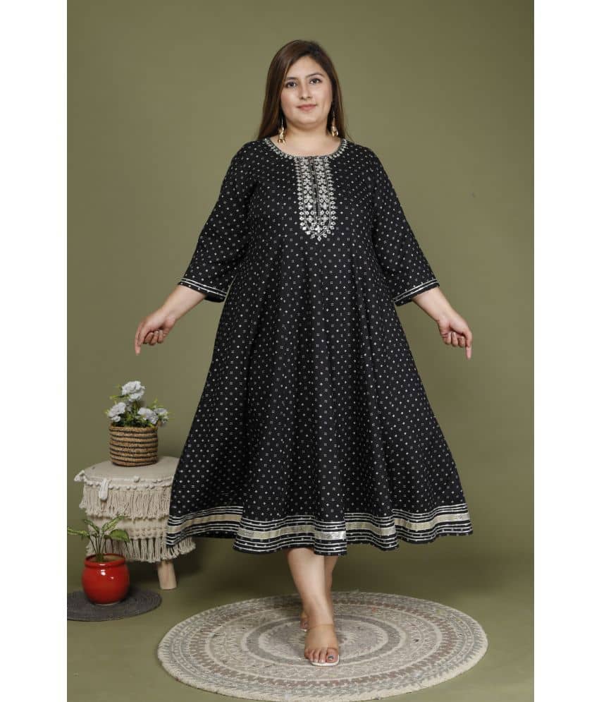 Swasti Cotton Blend Printed Anarkali Women's Kurti - Black ( Pack of 1 ) - Kurtis, Tunics | Buy online on ZillyBuy