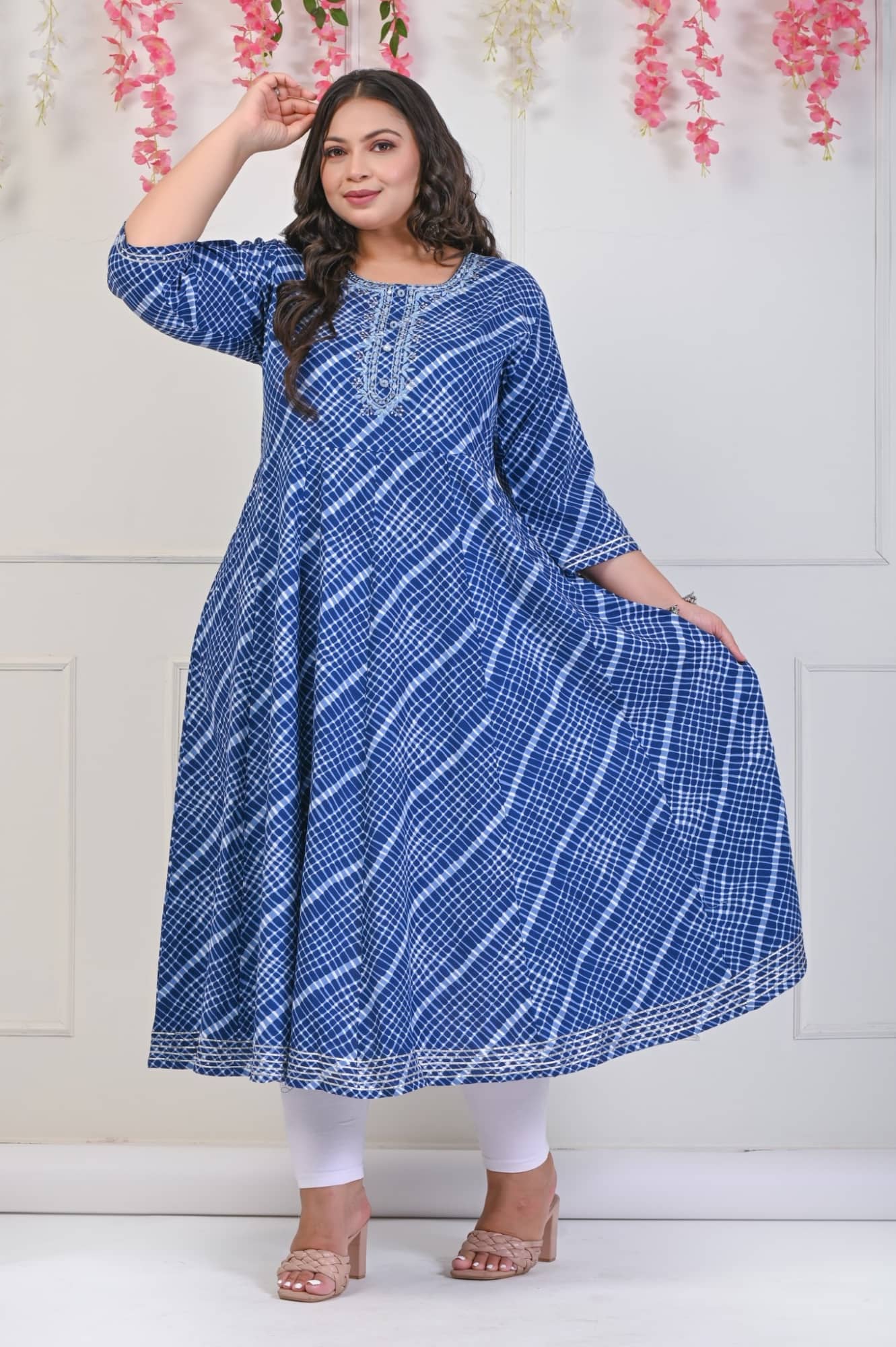 Swasti Cotton Blend Printed Anarkali Women's Kurti - Blue ( Pack of 1 ) - Kurtis, Tunics | Buy online on ZillyBuy