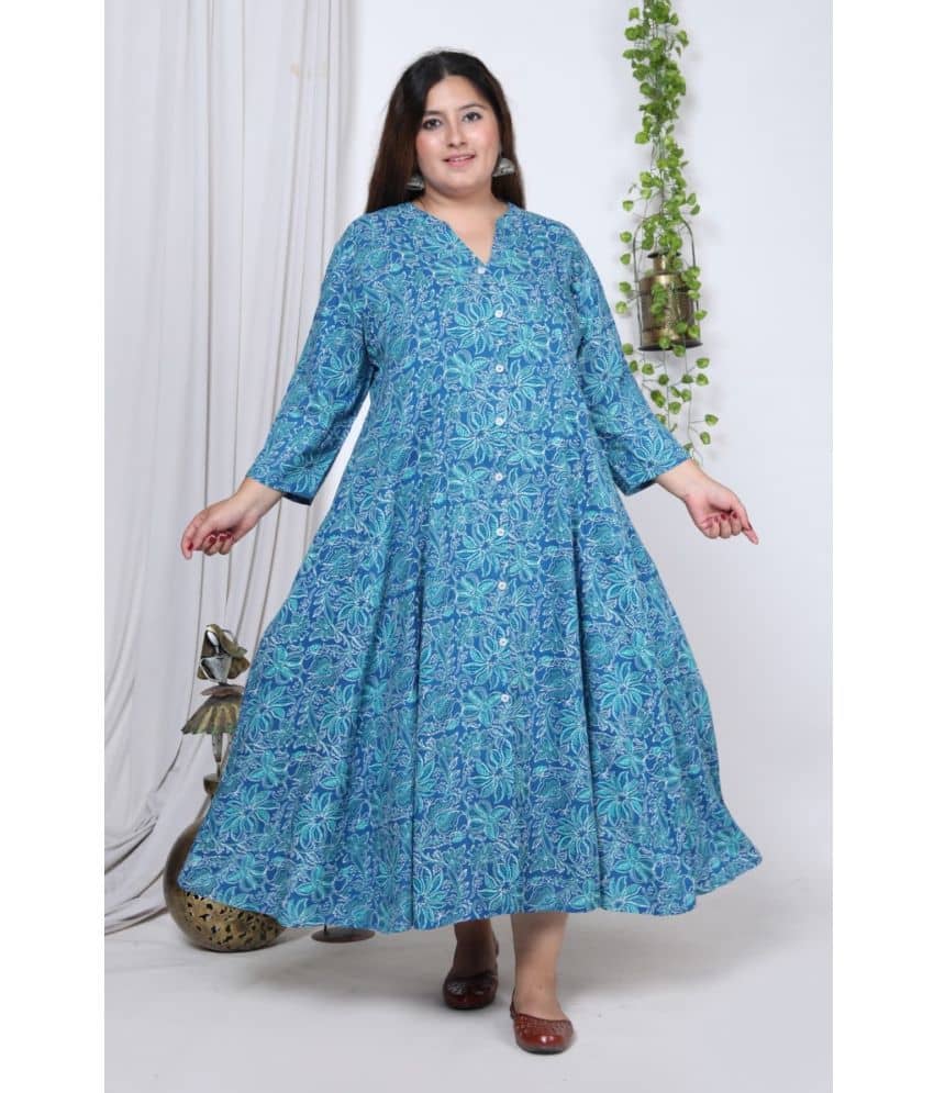 Swasti Cotton Blend Printed Anarkali Women's Kurti - Blue ( Pack of 1 ) - Kurtis, Tunics | Buy online on ZillyBuy