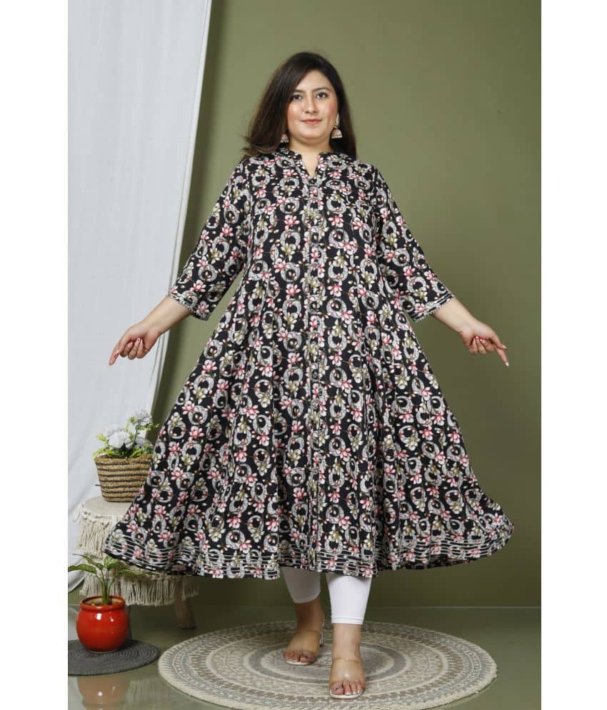 Swasti Cotton Blend Printed Anarkali Women's Kurti - Black ( Pack of 1 ) - Kurtis, Tunics | Buy online on ZillyBuy