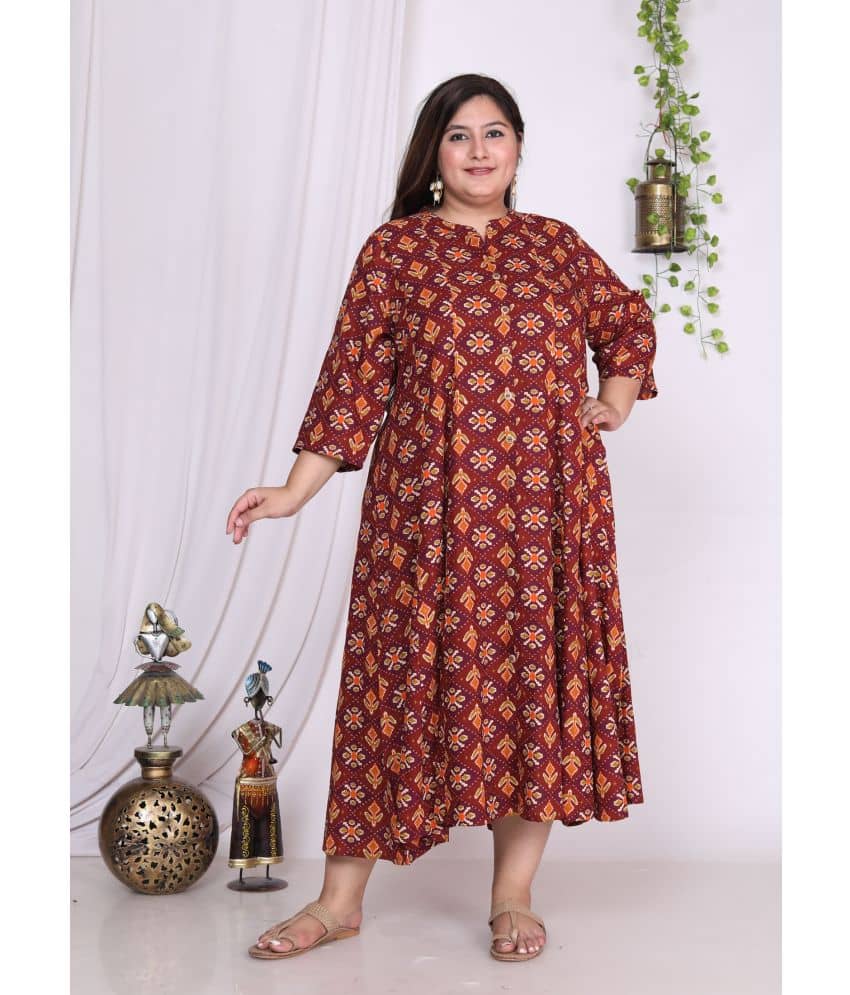 Swasti Cotton Blend Printed Anarkali Women's Kurti - Maroon ( Pack of 1 ) - Kurtis, Tunics | Buy online on ZillyBuy