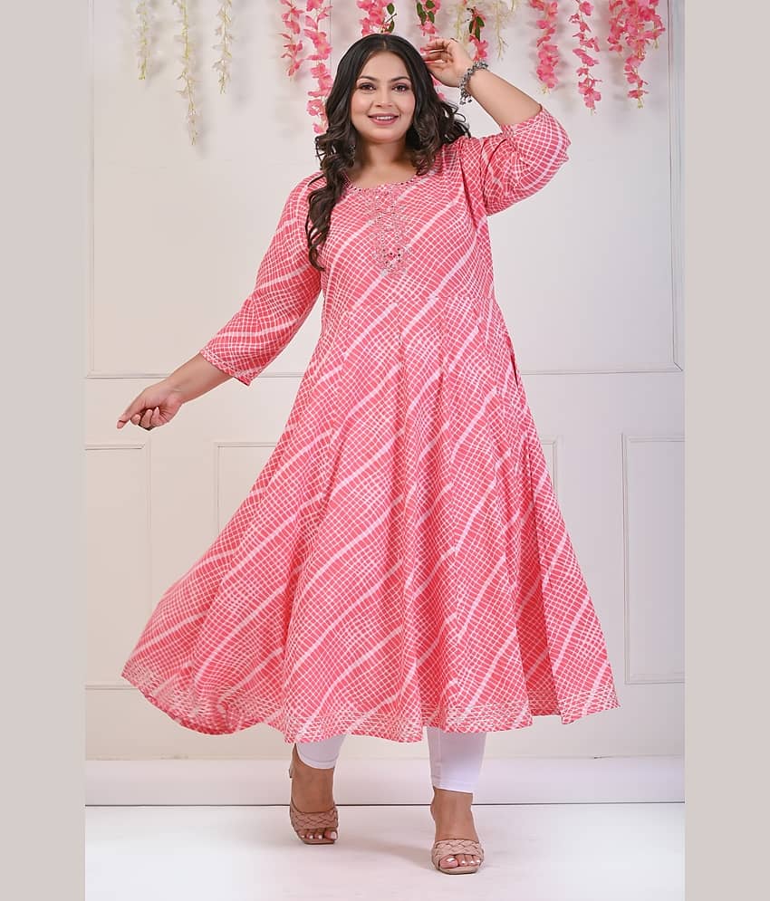 Swasti Cotton Blend Printed Anarkali Women's Kurti - Peach ( Pack of 1 ) - Kurtis, Tunics | Buy online on ZillyBuy