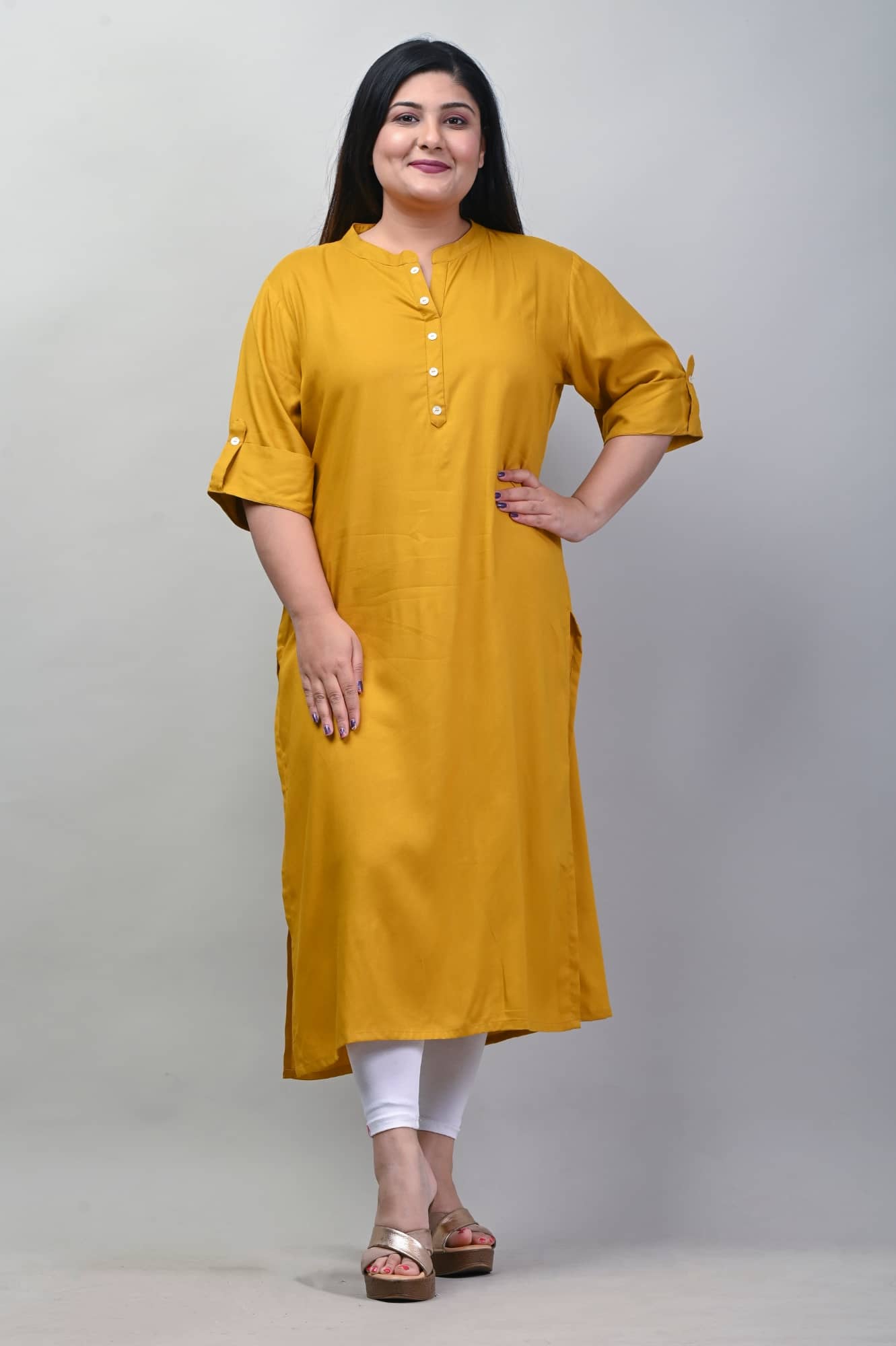 Swasti Cotton Blend Printed Straight Women's Kurti - Mustard ( Pack of 1 ) - Kurtis, Tunics | Buy online on ZillyBuy