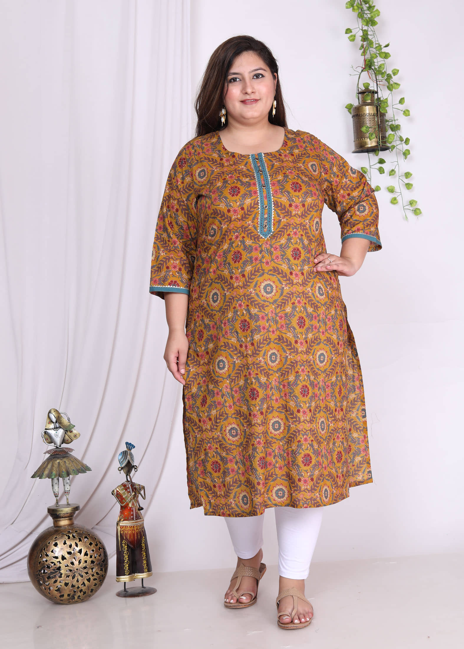 Swasti Cotton Printed Straight Women's Kurti - Mustard ( Pack of 1 ) - Kurtis, Tunics | Buy online on ZillyBuy