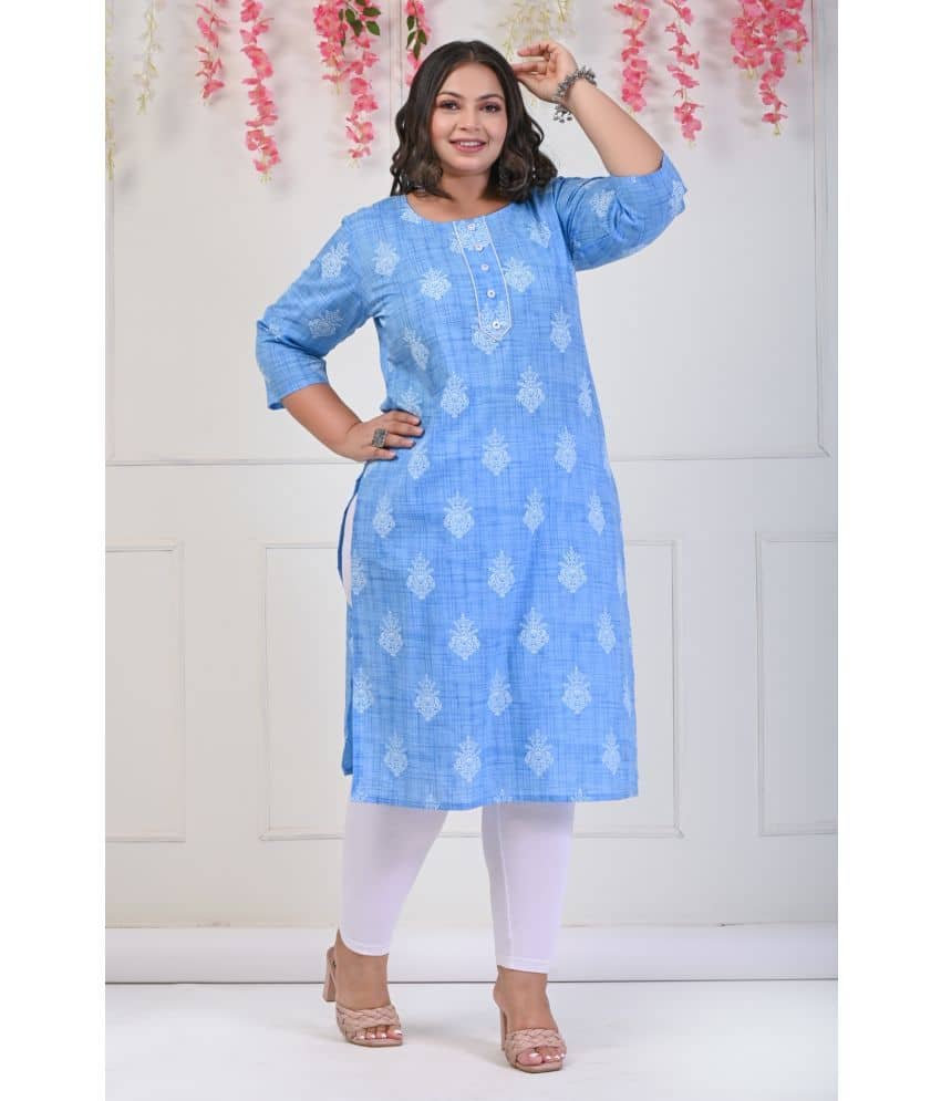 Swasti Cotton Printed Straight Women's Kurti - Blue ( Pack of 1 ) - Kurtis, Tunics | Buy online on ZillyBuy