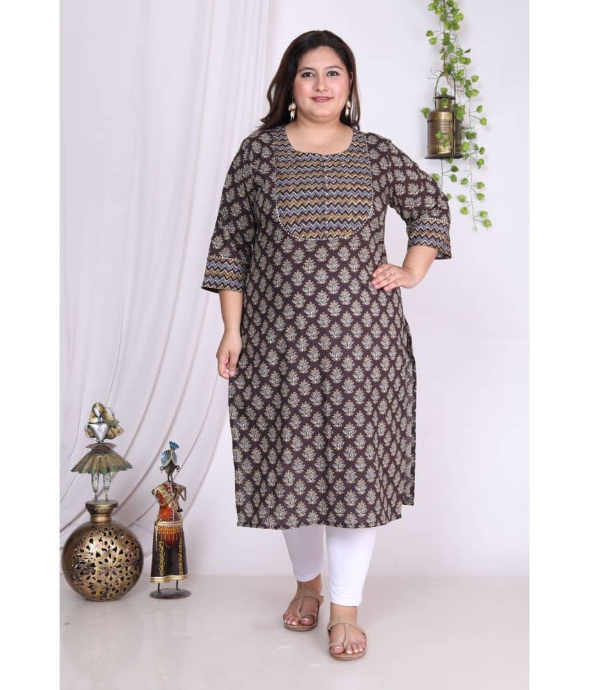 Swasti Cotton Printed Straight Women's Kurti - Brown ( Pack of 1 ) - Kurtis, Tunics | Buy online on ZillyBuy