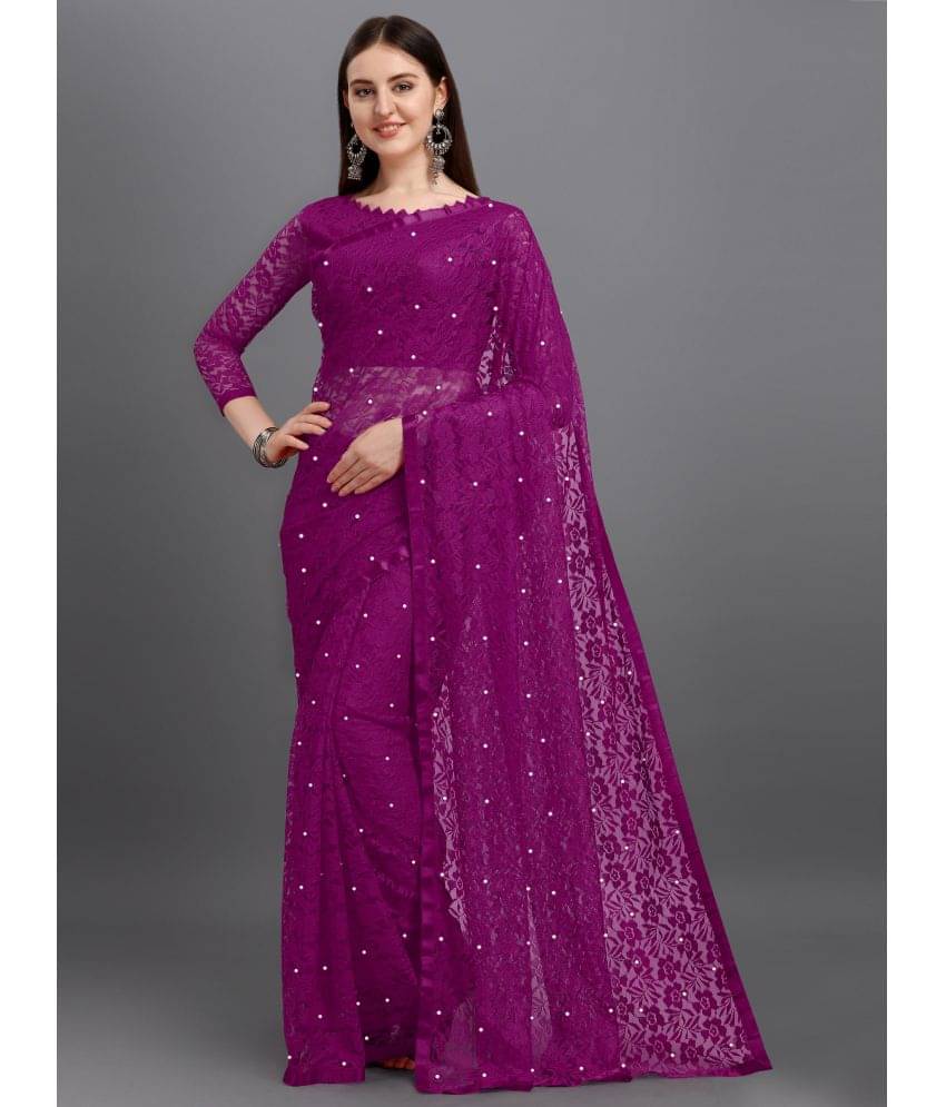     			VANRAJ CREATION Brasso Self Design Saree With Unstitched Blouse Piece ( Magenta )