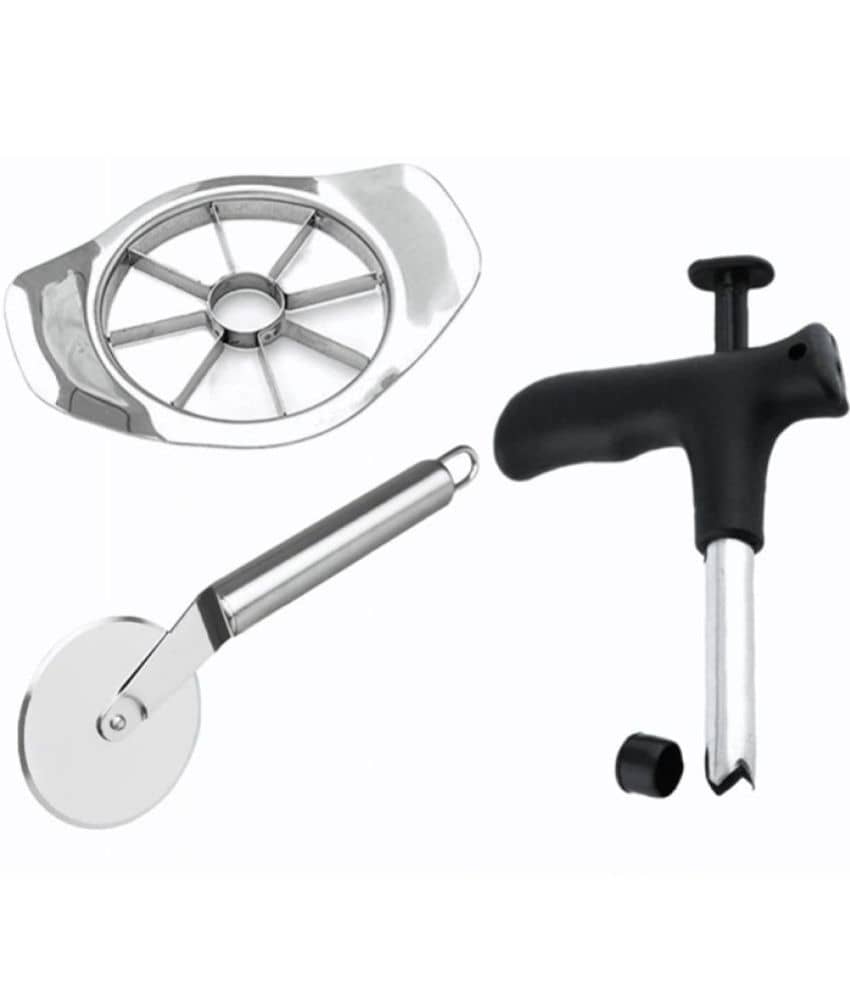 Analog Kitchenware Silver Stainless Steel Apple,Pizza And Coconut Cutter ( Set of 3 )