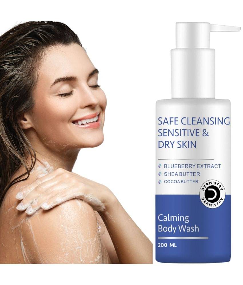     			Dermistry Sensitive & Dry Skin Creamy Body Wash Soap Free Calming Soothing Shea Cocoa Butter Blue Berry Moisturizer Repair Dryness Remover Removal Daily Use Men Women Whiteness White Glow Whitening Exfoliator D Tan Pigmentation Face Serum Goree Gora -200ml