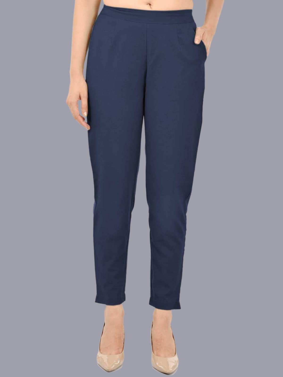 FABISHO Navy Blue Cotton Regular Women's Casual Pants ( Pack of 1 ) - Trousers | Buy online on ZillyBuy