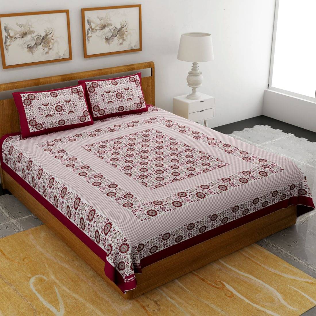 HOME Cotton Double Bedsheet ( Maroon ) HOME Cotton Double Bedsheet ( Maroon )