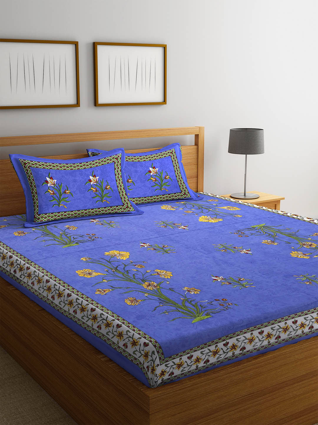 HOME Cotton Double Bedsheet ( Blue )