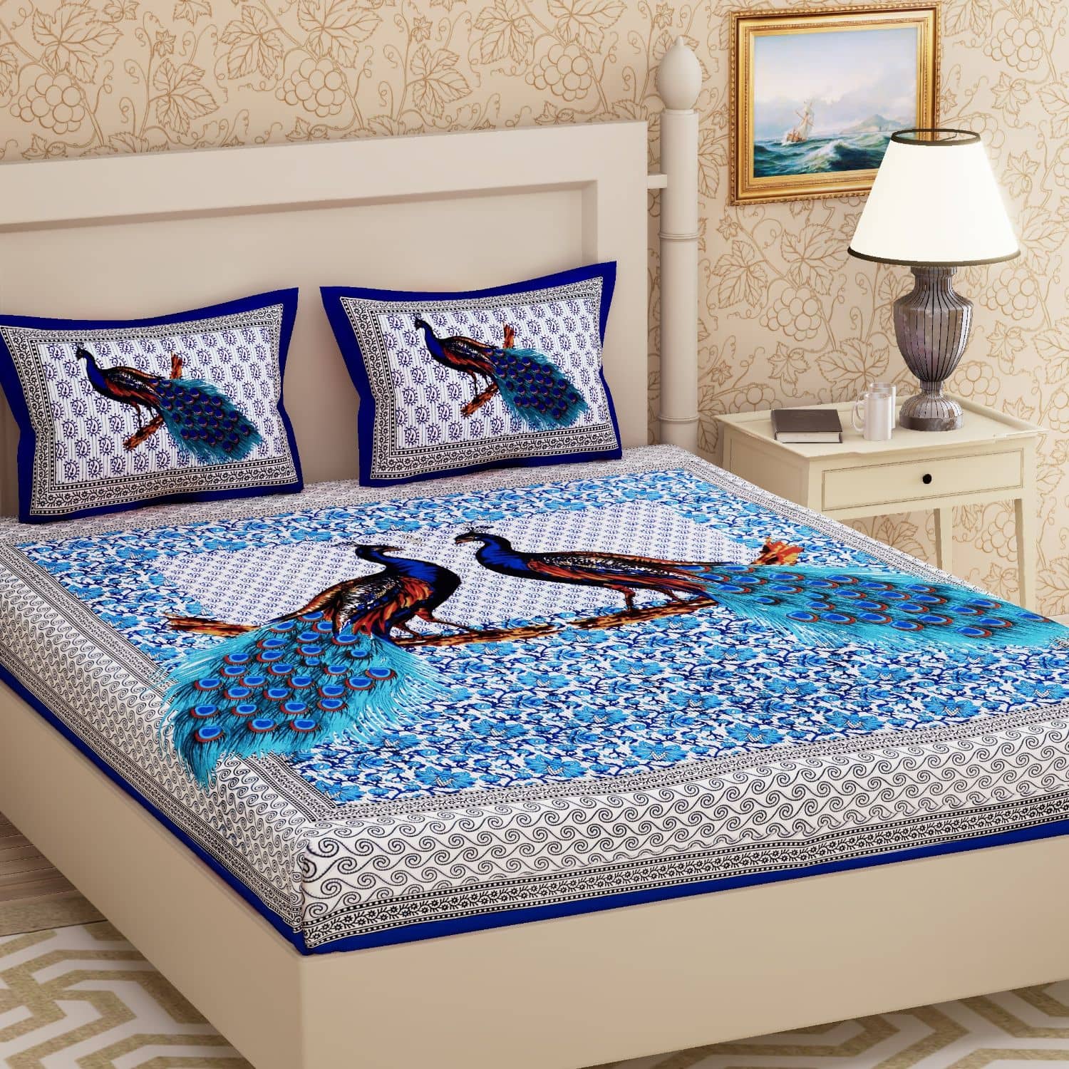 Uniqchoice Cotton Double Bedsheet ( Blue )