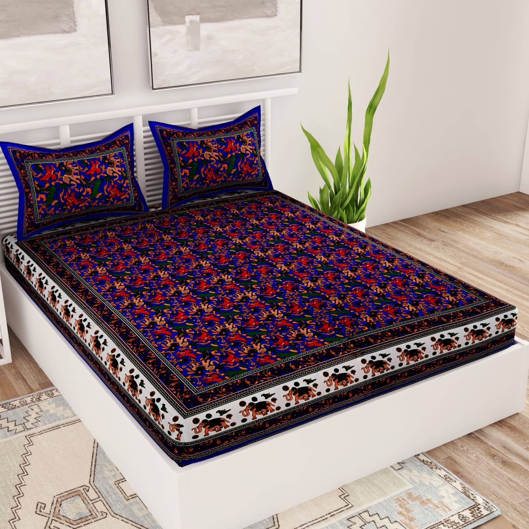     			Uniqchoice Cotton Double Bedsheet ( Blue )