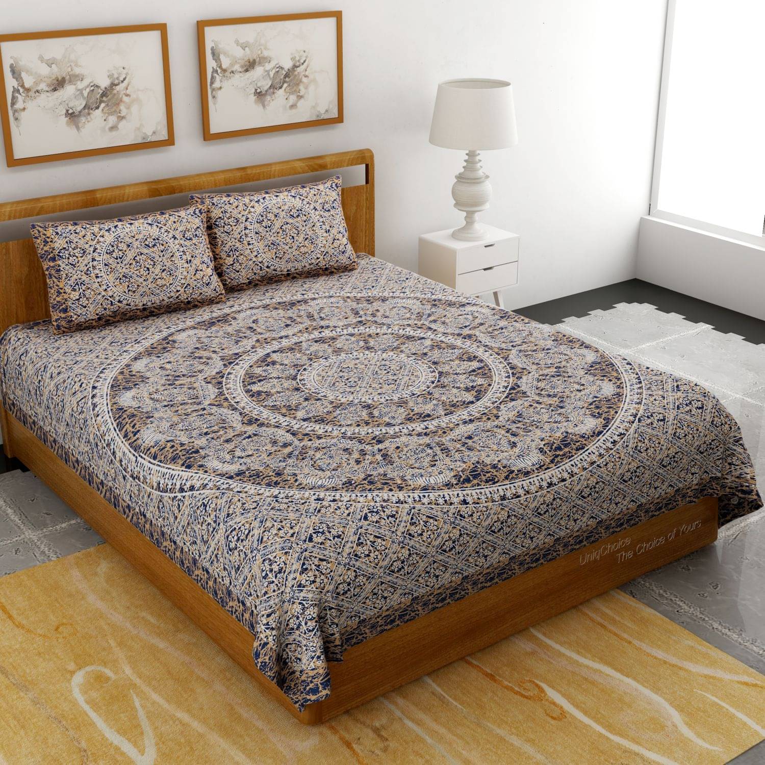     			Uniqchoice Cotton Double Bedsheet ( Blue )