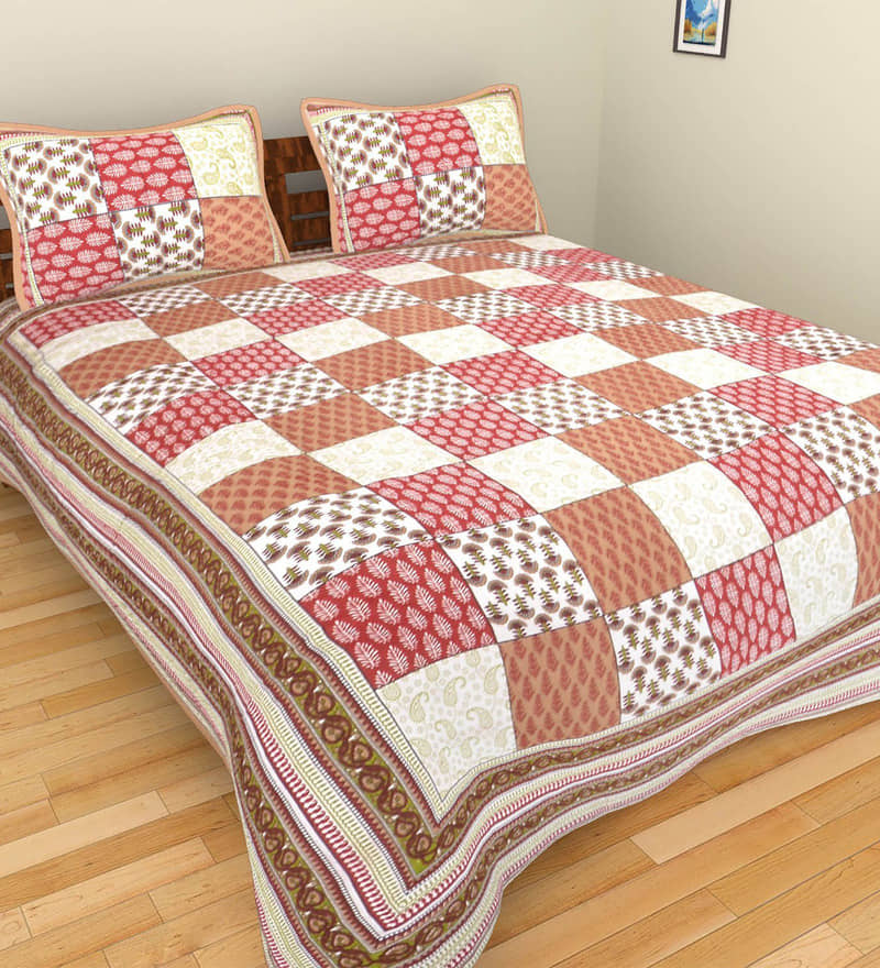 Uniqchoice Cotton Ethnic Double Bedsheet with 2 Pillow Covers - Brown