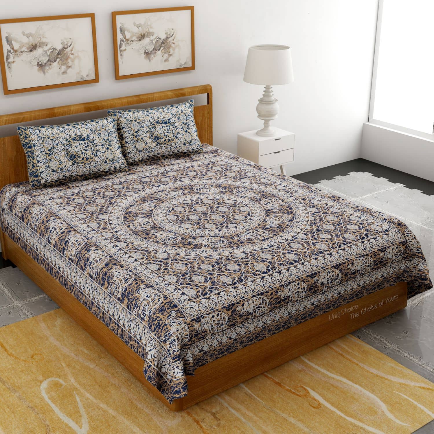 Uniqchoice Cotton Double Bedsheet ( Blue )