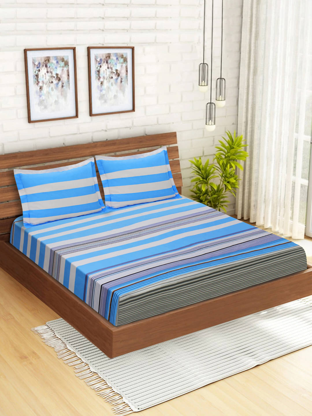     			Home Candy Microfiber Double Bedsheet ( Blue )
