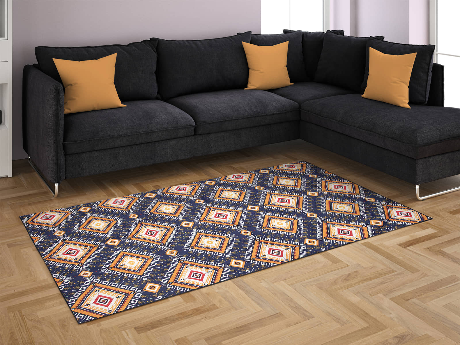 Aazeem Navy Velvet Carpet Abstract 4x6 Ft