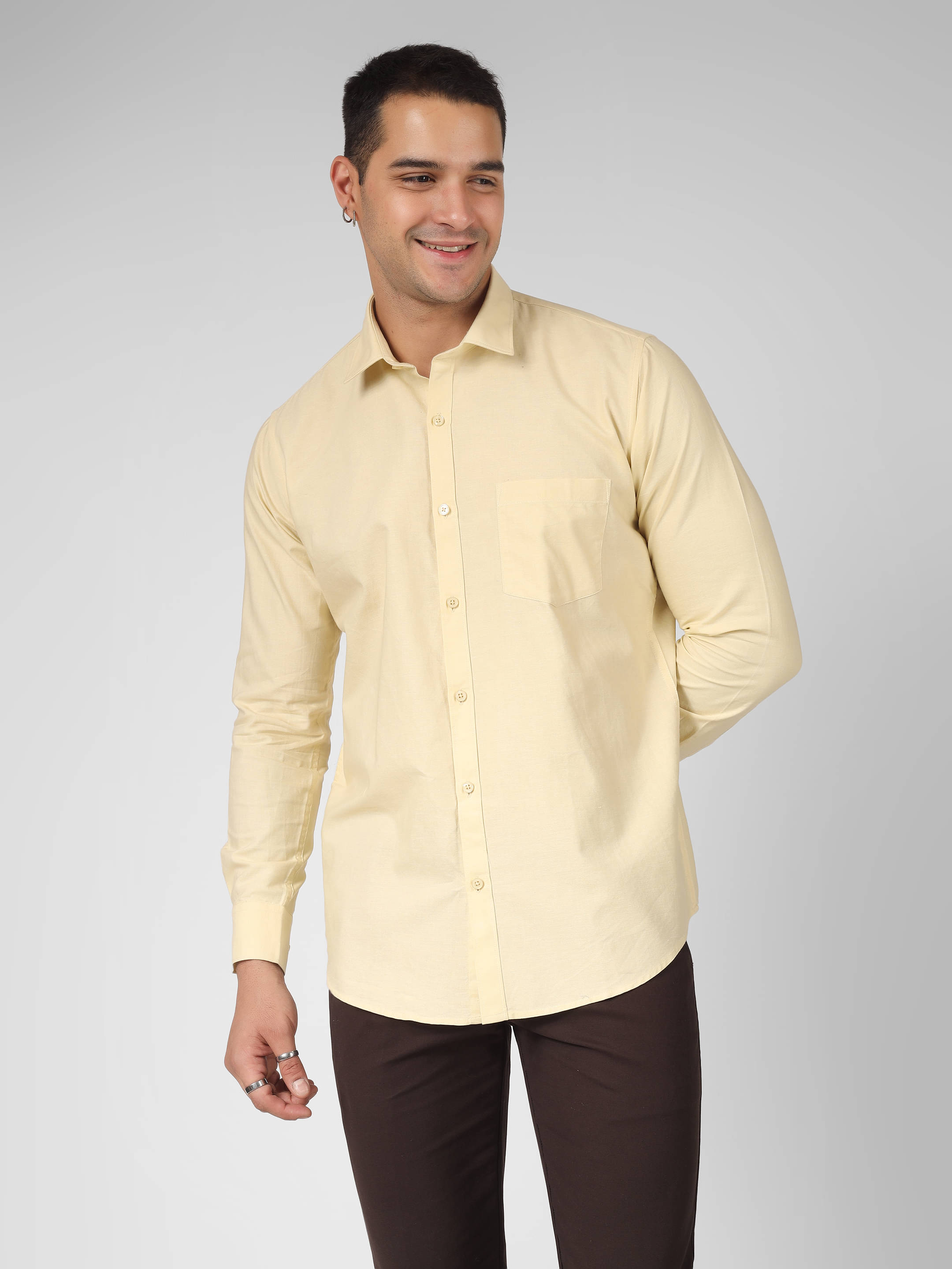 Indo Premium 100% Cotton Slim Fit Solids Full Sleeves Men's Casual Shirt - Cream ( Pack of 1 ) Indo Premium 100% Cotton Slim Fit Solids Full Sleeves Men's Casual Shirt - Cream ( Pack of 1 )