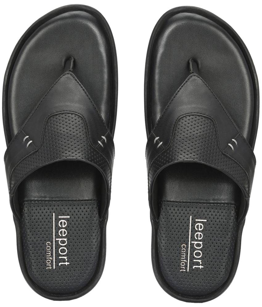     			Leeport Black Men's Leather Slipper
