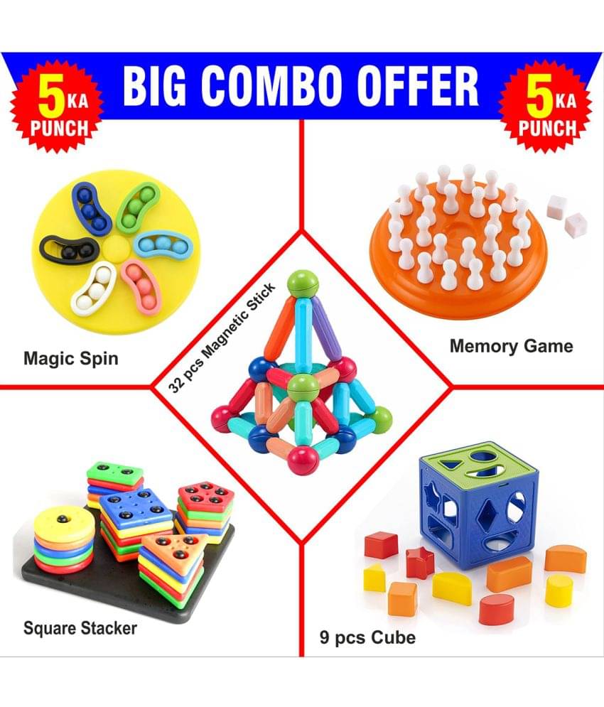 RAINBOW RIDERS Big Combo (32 pcs Magnetic Stick + Mind Game + Magic Spin + Square Stacker + 9 pcs Cube) Baby Activity Toys For Boys Girls 3,4,5,6+ years RAINBOW RIDERS Big Combo (32 pcs Magnetic Stick + Mind Game + Magic Spin + Square Stacker + 9 pcs Cube) Baby Activity Toys For Boys Girls 3,4,5,6+ years