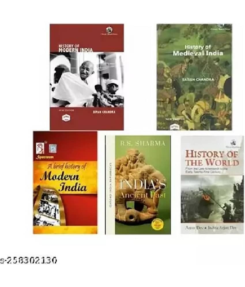 Set of 5 Books - History of medieval India by Satish Chandra & History of Modern India by Bipin Chandra, India's ancient past by Rs Sharma, Spectrum by Rajiv Ahir and History of the World by Arjun Dev Five book set in English Medium - Stationery | Buy online on ZillyBuy