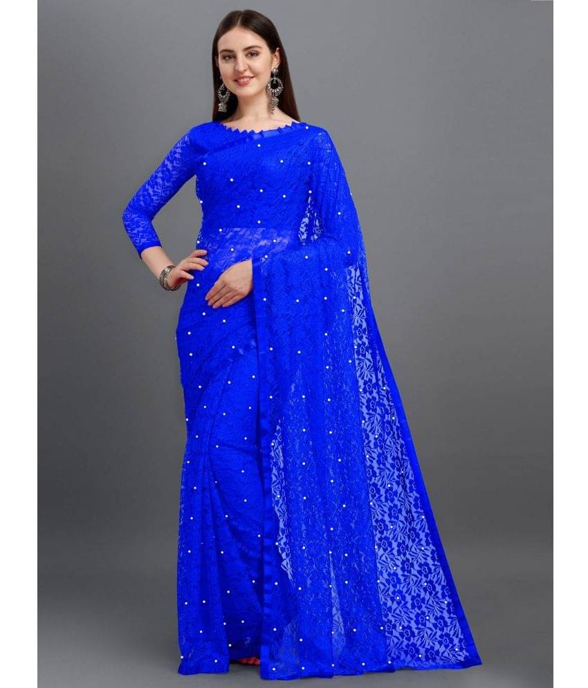    			VANRAJ CREATION Brasso Self Design Saree With Unstitched Blouse Piece ( Blue )